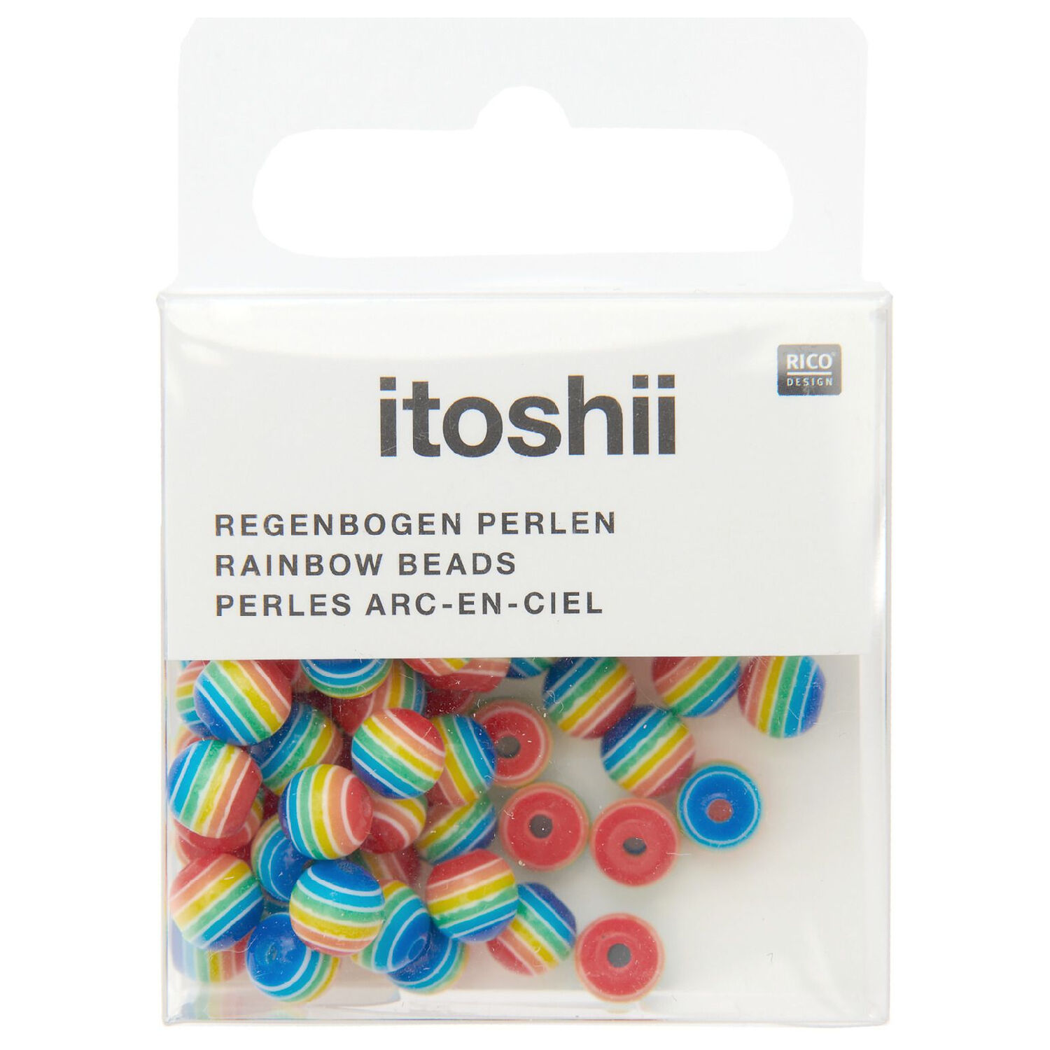 Kunststoff-Perlen, Itoshii, gestreift, rund, 6 mm, 80 Stk, Regenbogen Bild 2