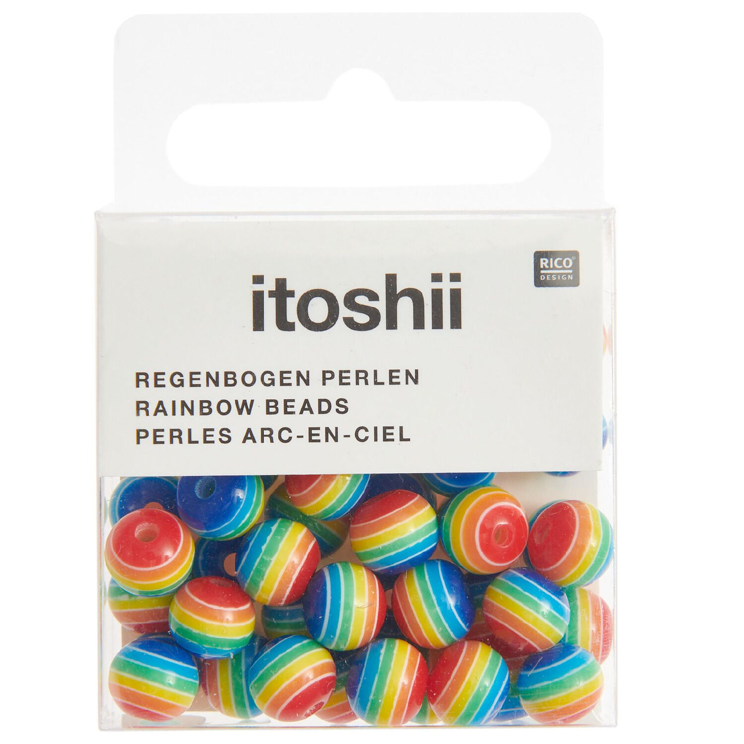 Kunststoff-Perlen, Itoshii, gestreift, rund, 8 mm, 48 Stk, Regenbogen Bild 2