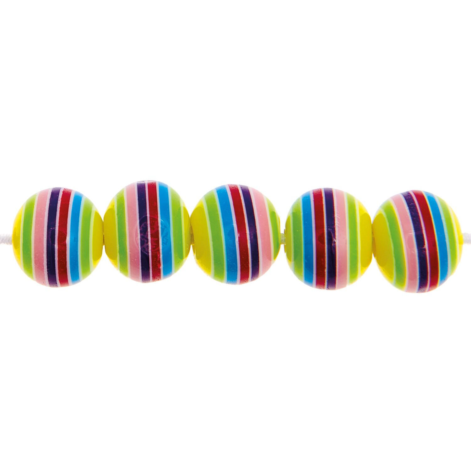 Kunststoff-Perlen, Itoshii, gestreift, rund, 8 mm, 48 Stk, Lila Gelb Mix