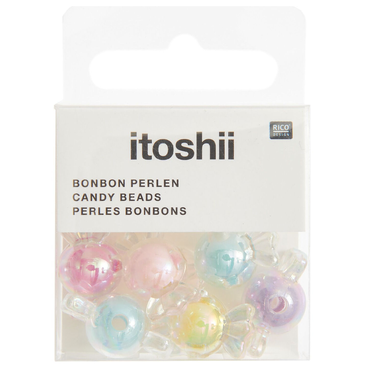 Kunststoff-Perlen Itoshii, Bonbon, transparent, 22 x 12 x 12 mm, 6 Stk, Bunt Bild 2