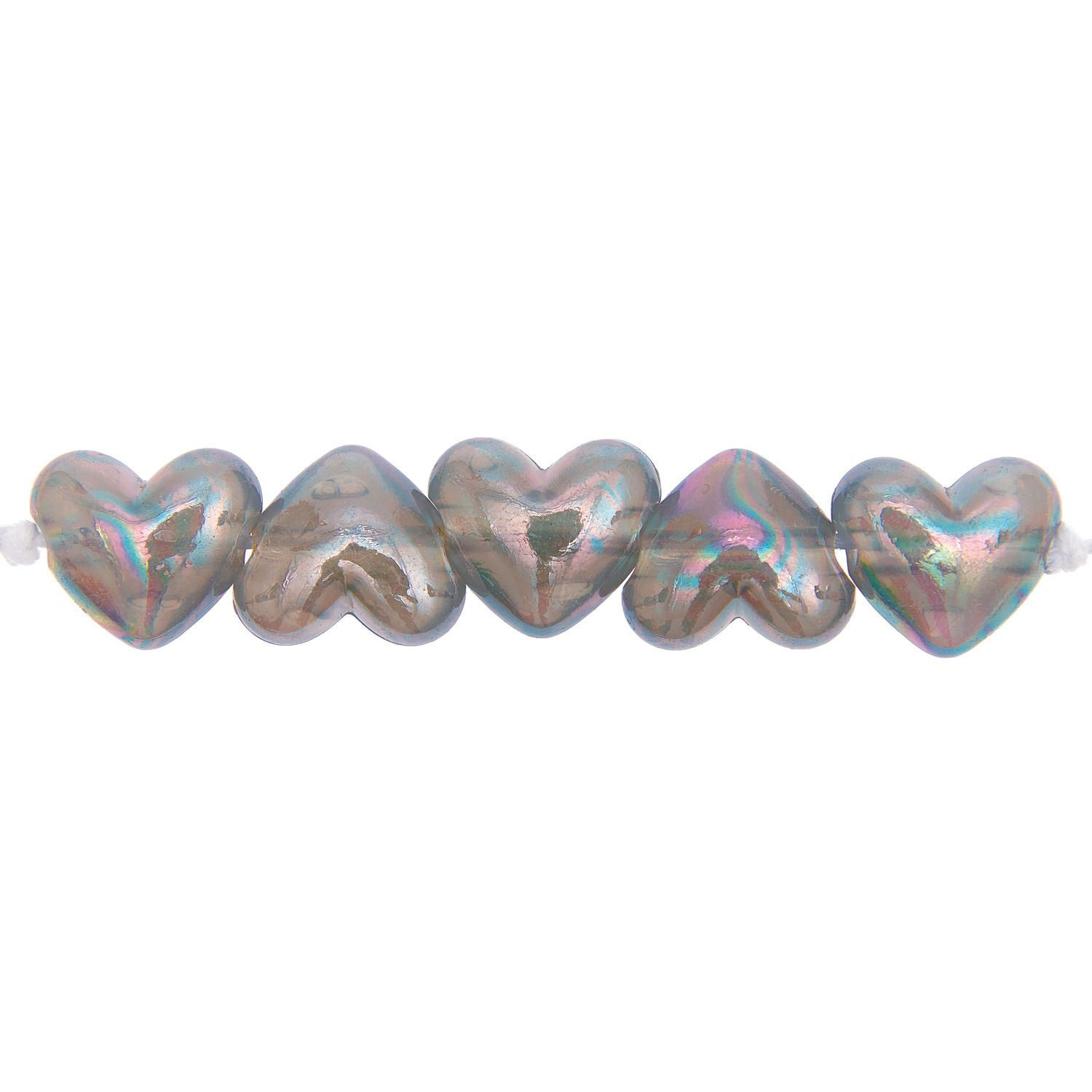 Kunststoff-Perlen, Herz holographisch, 17 x 15 x 9 mm, 12 Stk, Grau