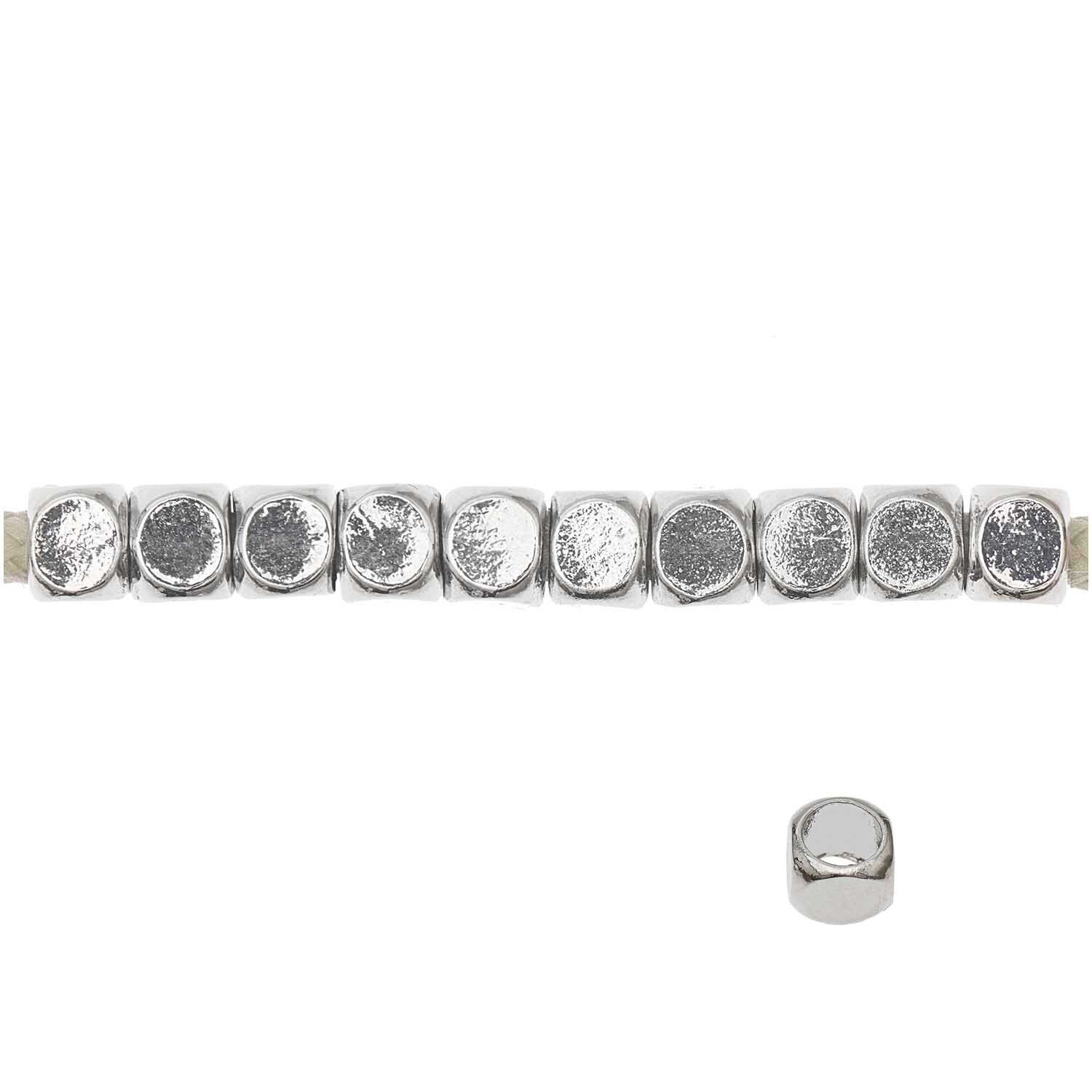 Metall Groloch-Perlen, Itoshii Ponii, Wrfel, 5 x 5 mm, 20 Stk, Silber Bild 2