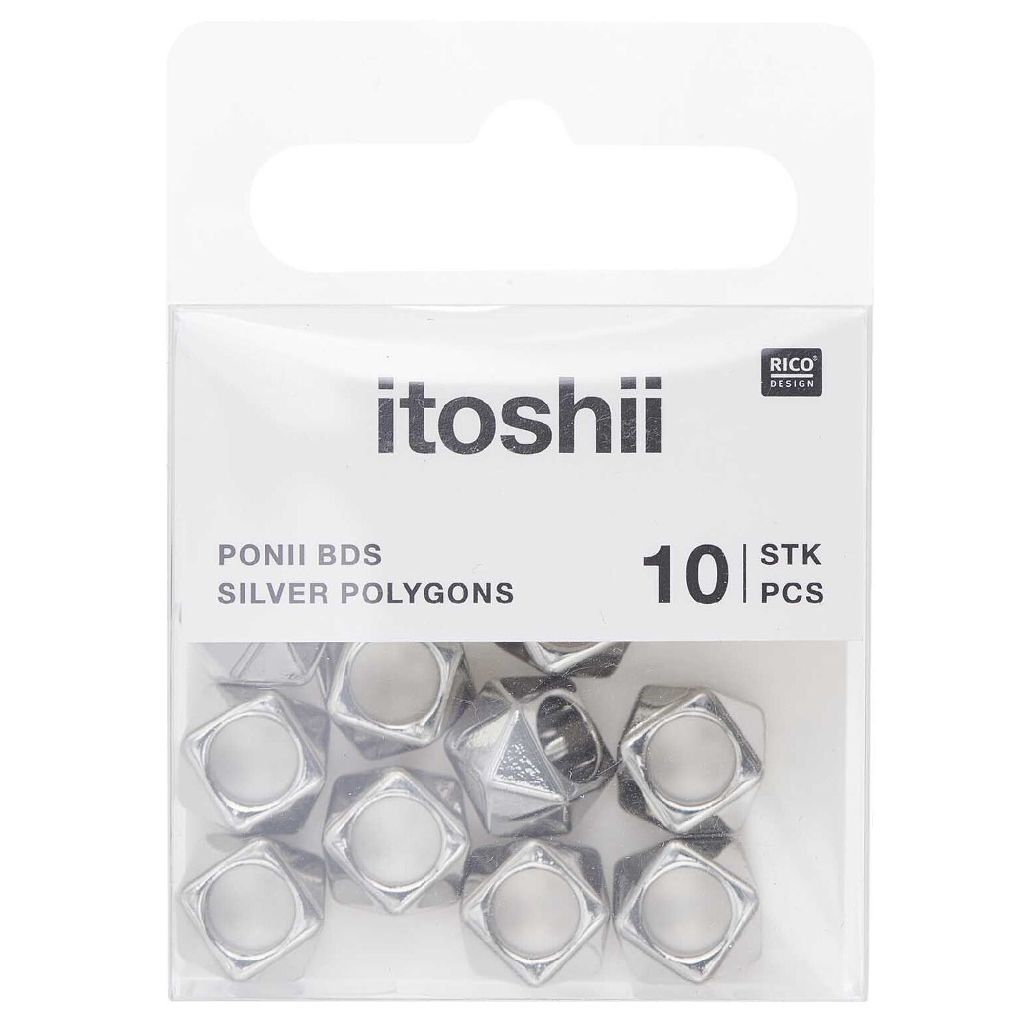 Metall Groloch-Perlen, Itoshii Ponii, Polygon, 11 x 7 mm, 10 Stk, Silber Bild 4