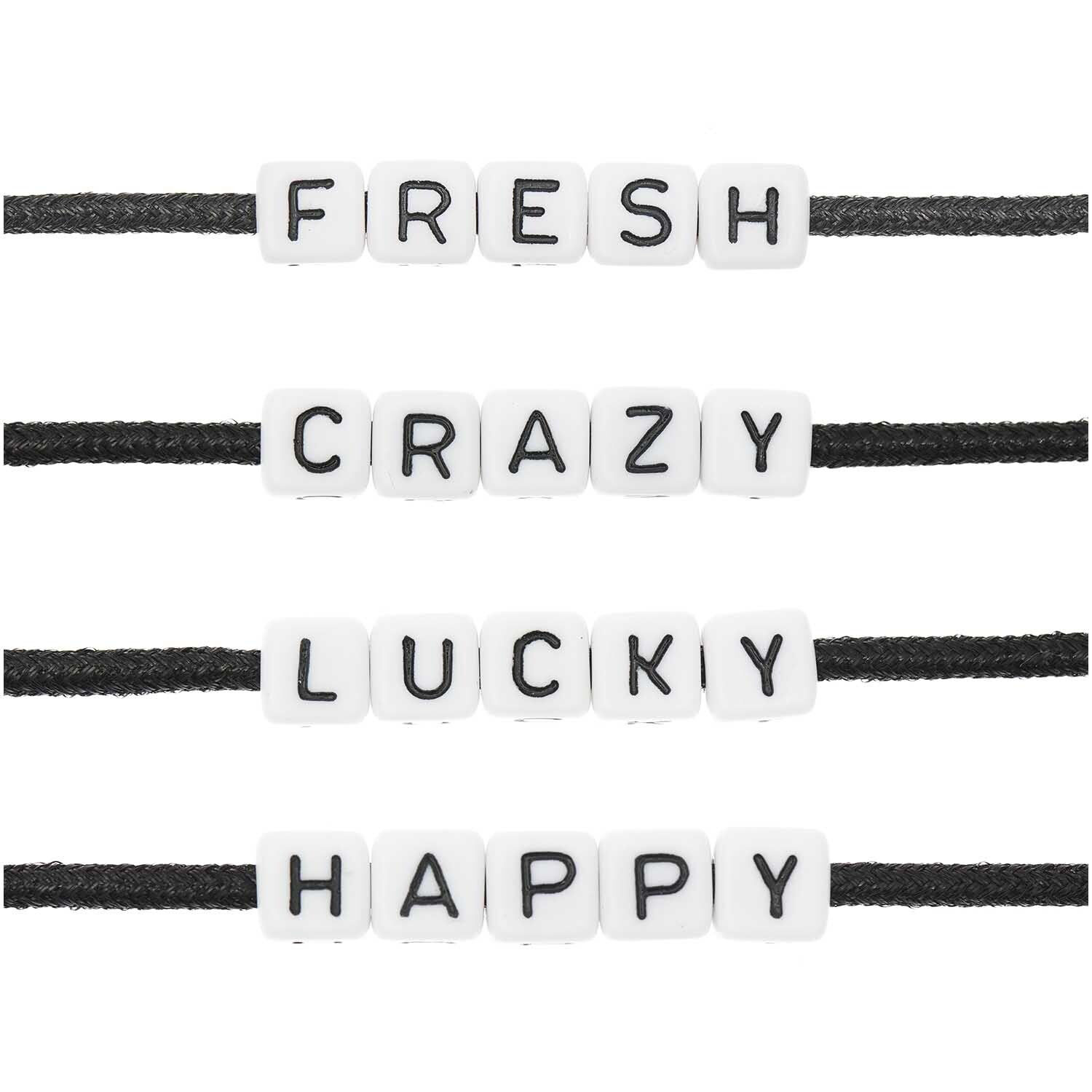 Kunststoff Wrfelperlen Set, Itoshii Ponii, 10 mm, 20 Stk, Fresh-Crazy-Lucky-Happy, Wei