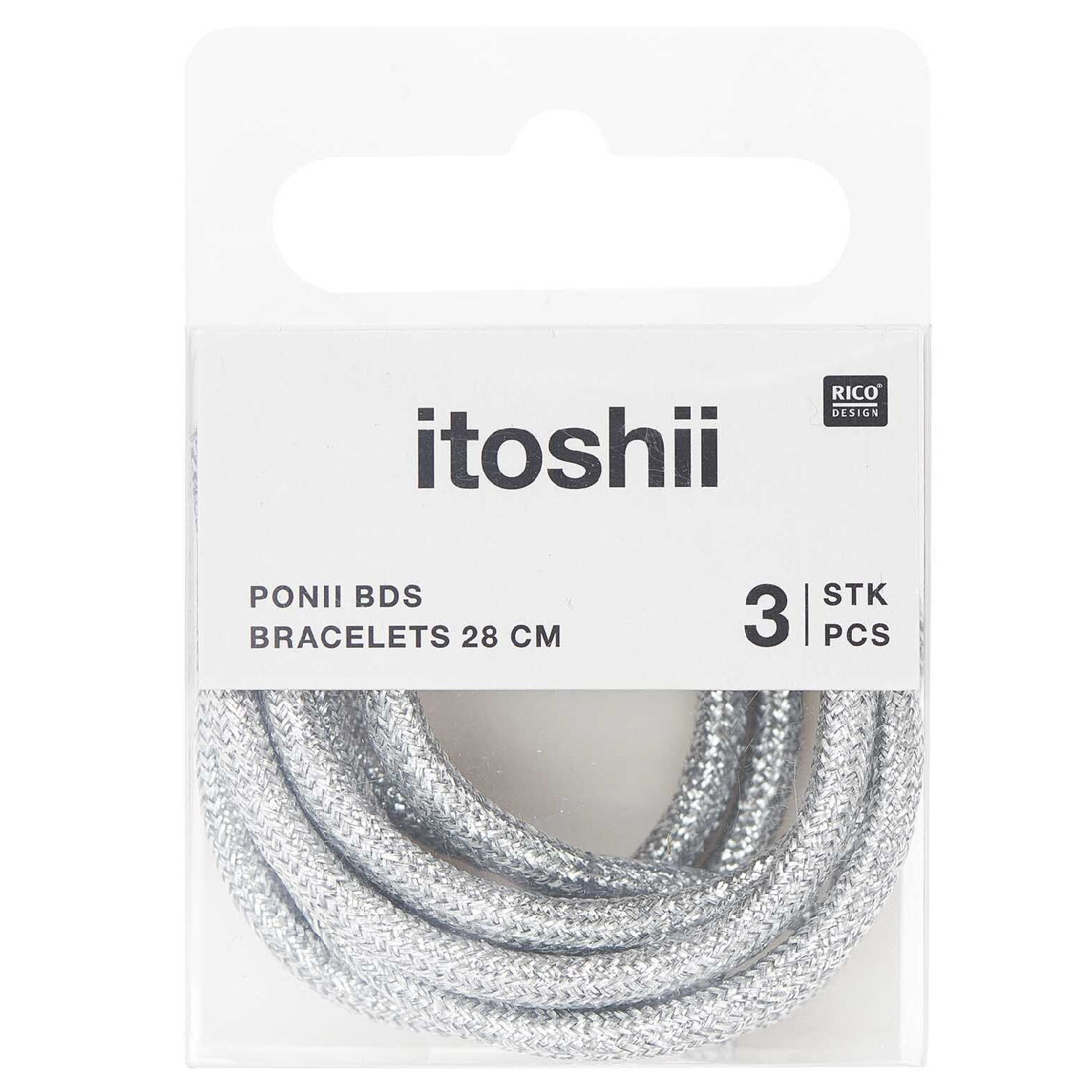 Armbnder 3er Set, Itoshii Ponii, Schnrsenkel-Style, 28 cm, Silber glitzernd