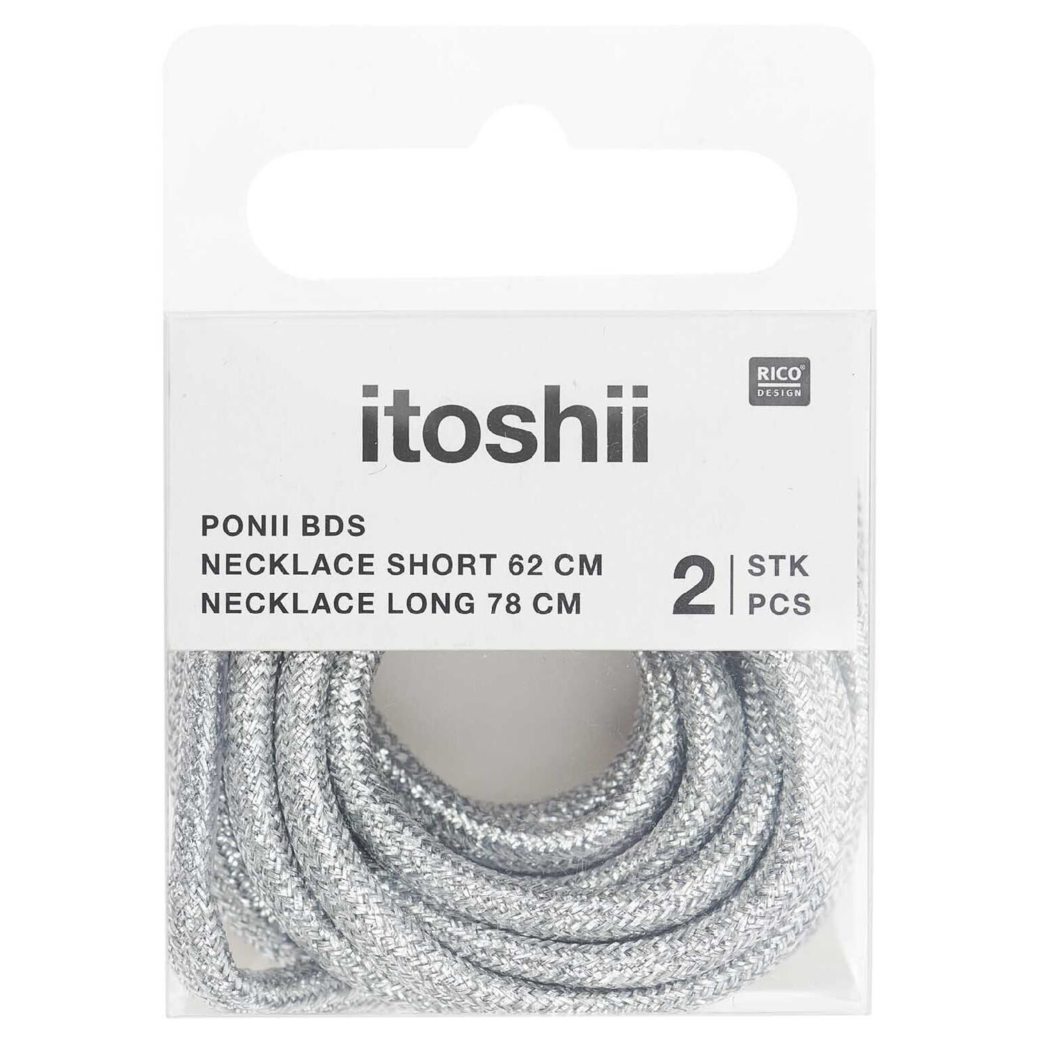 Ketten 2er Set, Itoshii Ponii, Schnrsenkel-Style, 62 cm und 78 cm, Silber glitzernd