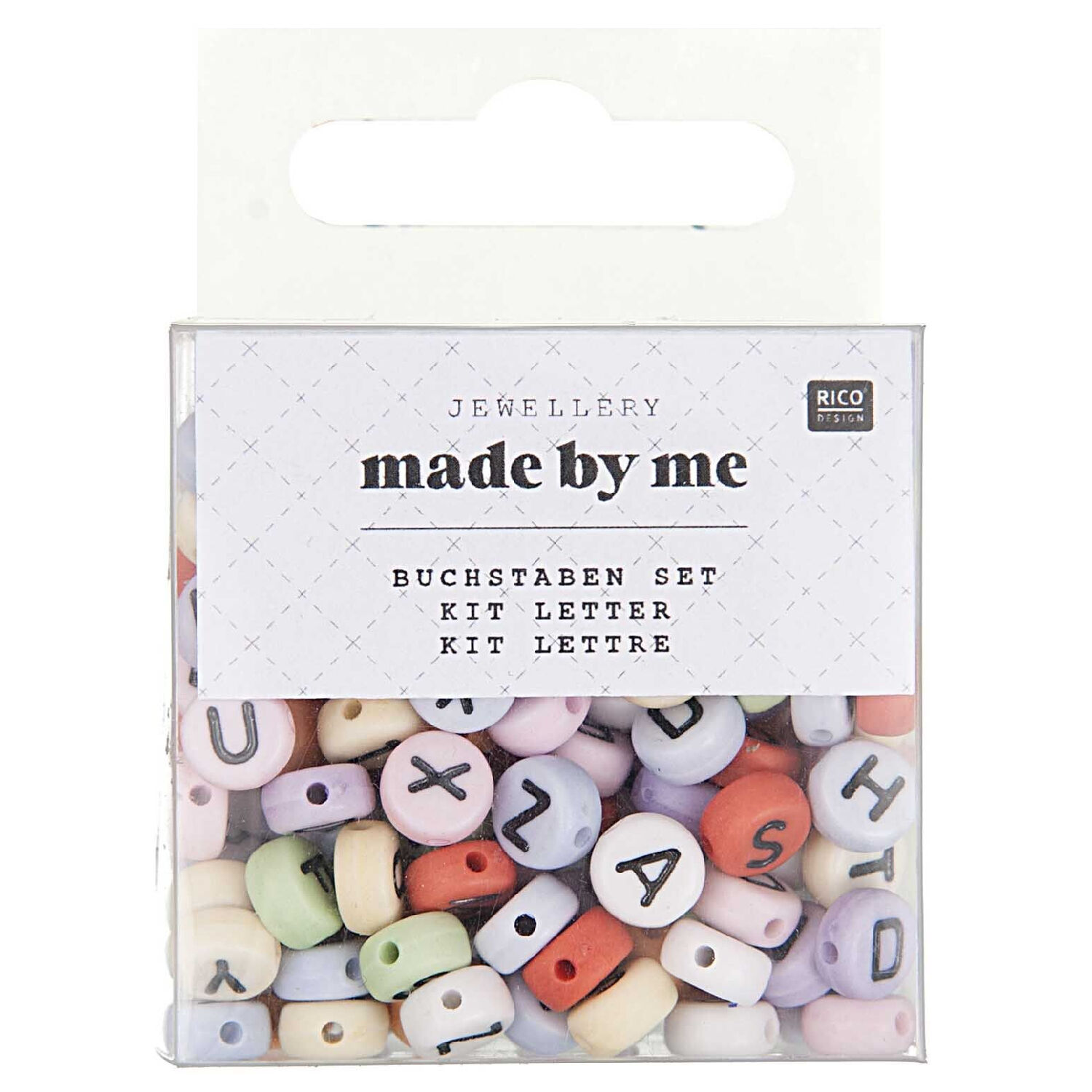 Kunststoff-Perlen, Buchstaben Mix, rund, 7 x 4 mm, 165 Stk, Pastell