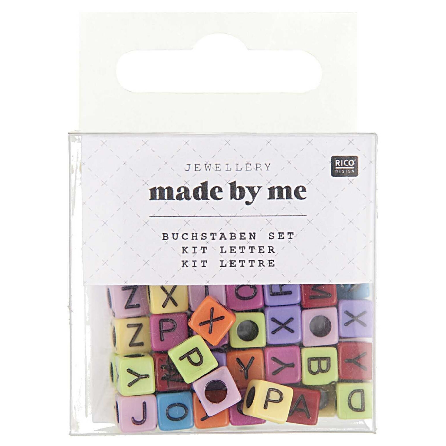 Kunststoff-Perlen, Buchstaben Mix, Wrfel, 6 x 6 x 6 mm, 99 Stk, Regenbogen sortiert