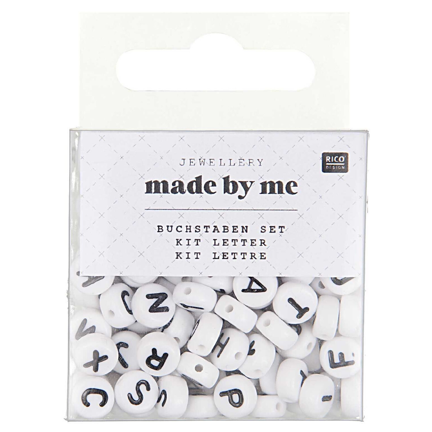 Kunststoff-Perlen, Buchstaben Mix, rund, 7 x 4 mm, 165 Stk, Wei