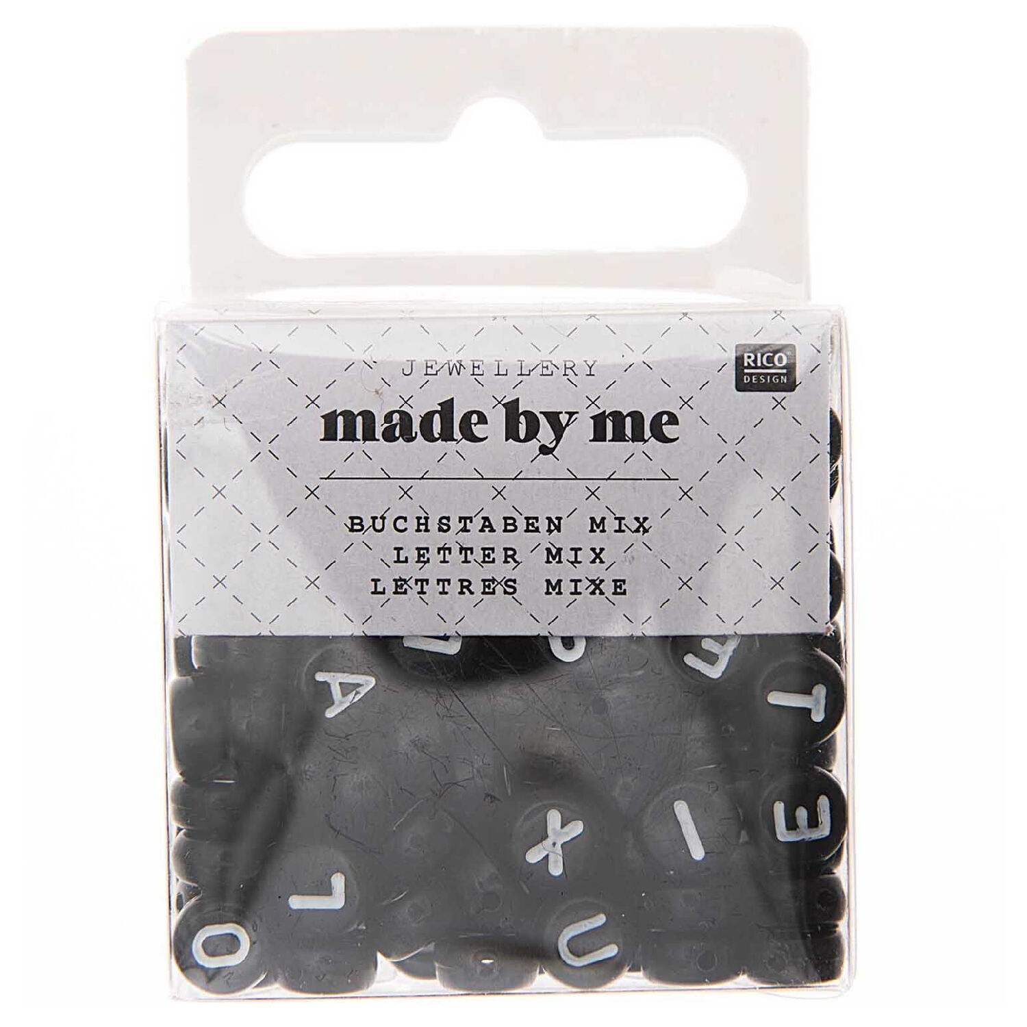 Kunststoff-Perlen, Itoshii, Buchstaben Mix, rund, 7 x 4 mm, 165 Stk, Schwarz