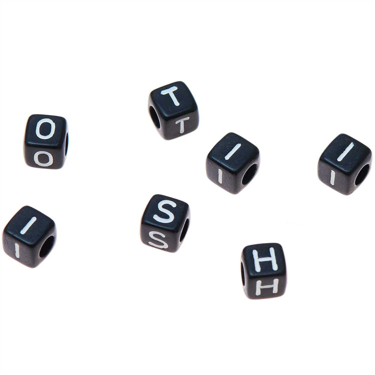 Kunststoff-Perlen, Itoshii, Buchstaben Mix, Wrfel, 6 x 6 x 6 mm, 99 Stk, Schwarz Bild 3