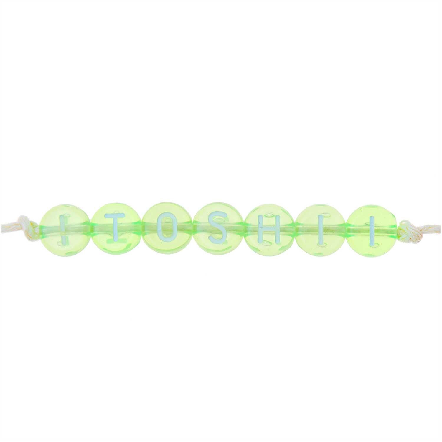 Kunststoff-Perlen Itoshii, Buchstaben, rund, transparent, 7 x 4 mm, 165 Stk, Hellgrn