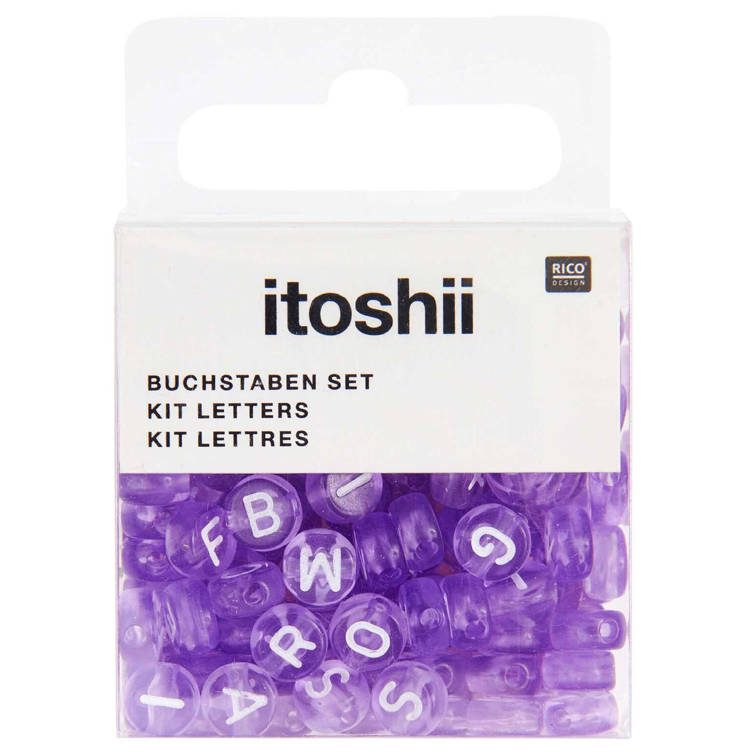 Kunststoff-Perlen Itoshii, Buchstaben, rund, transparent, 7 x 4 mm, 165 Stk, Flieder Bild 2