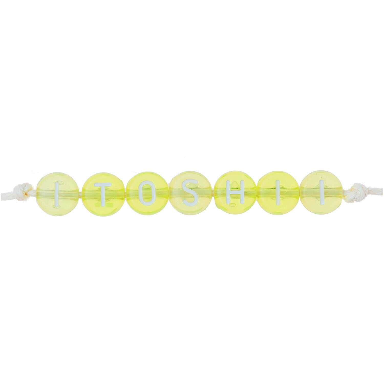 Kunststoff-Perlen Itoshii, Buchstaben, rund, transparent, 7 x 4 mm, 165 Stk, Gelb