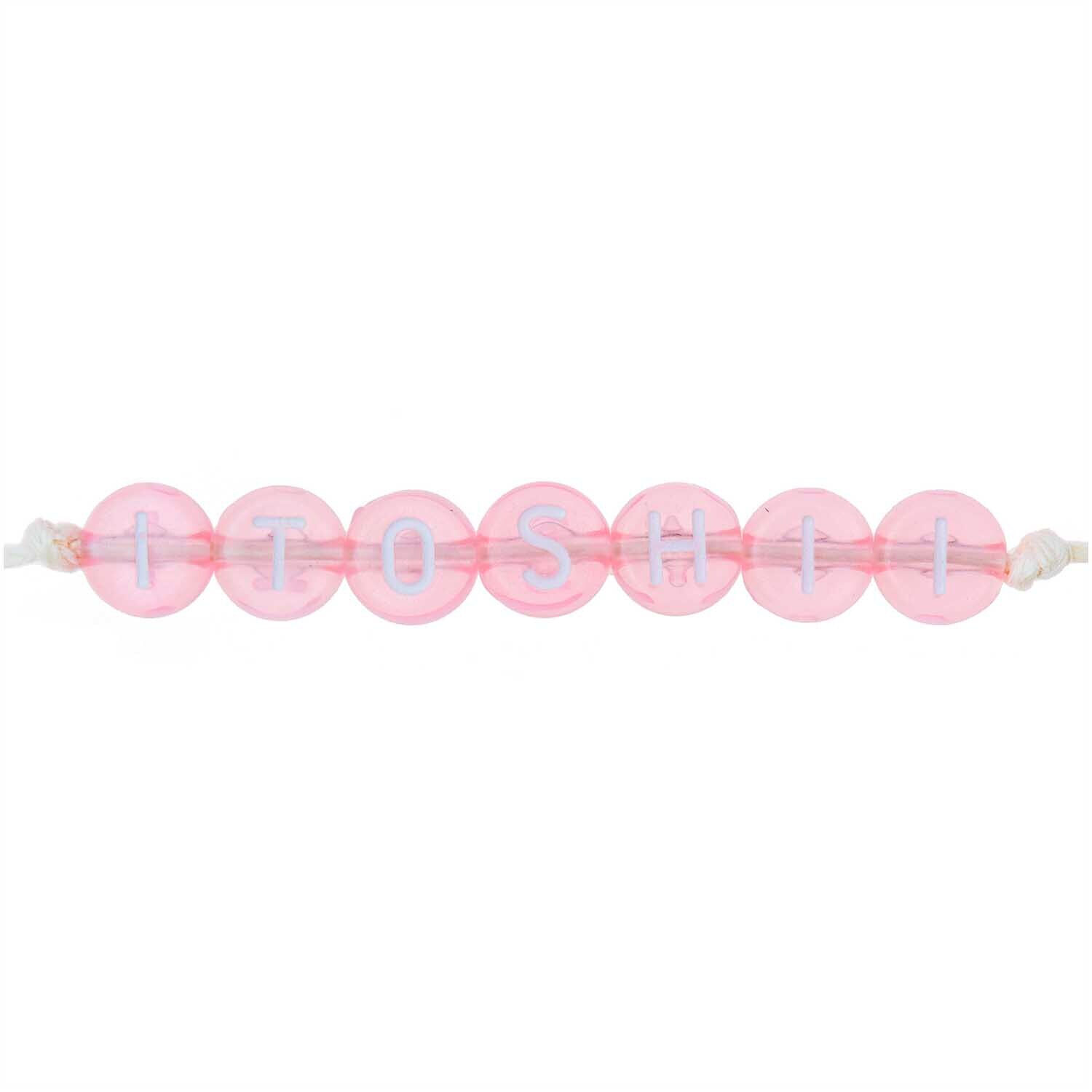 Kunststoff-Perlen Itoshii, Buchstaben, rund, transparent, 7 x 4 mm, 165 Stk, Rosa