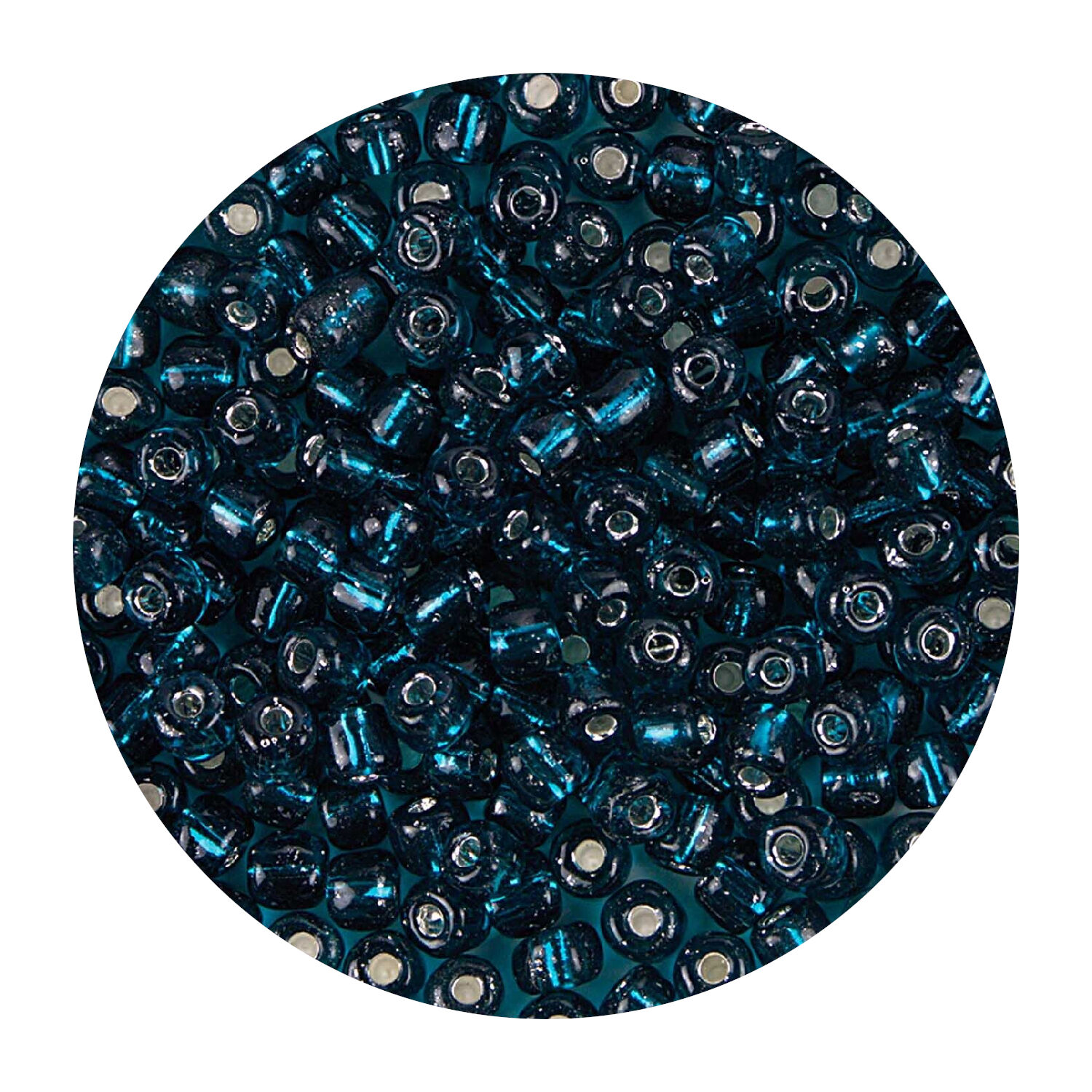 Rocailles-Perlen, 4 mm, 14 g, Petrol mit Silbereinzug