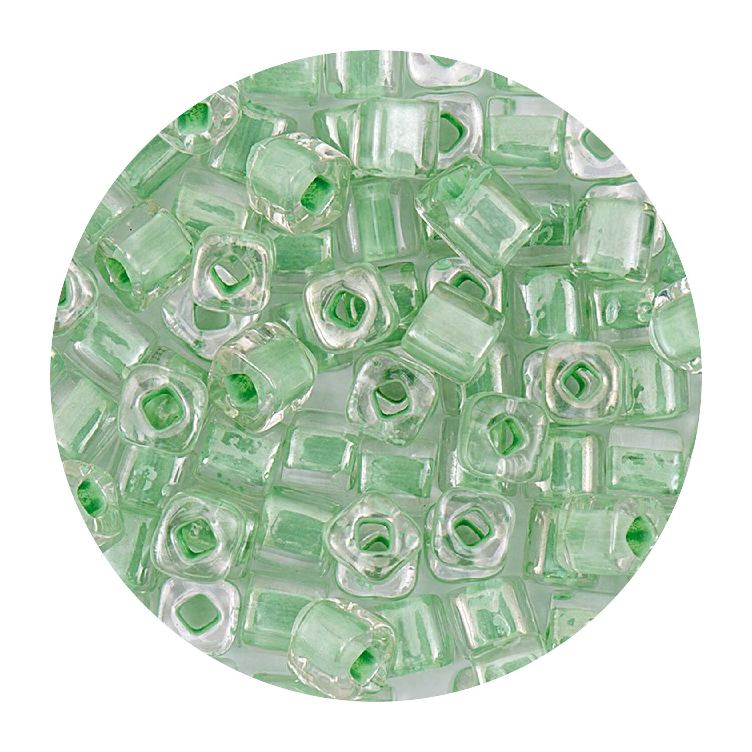 Rocailles-Wrfel-Perlen Itoshii Cube, 3 x 3 mm, 6 g, Transparent mit Einzug Mintgrn