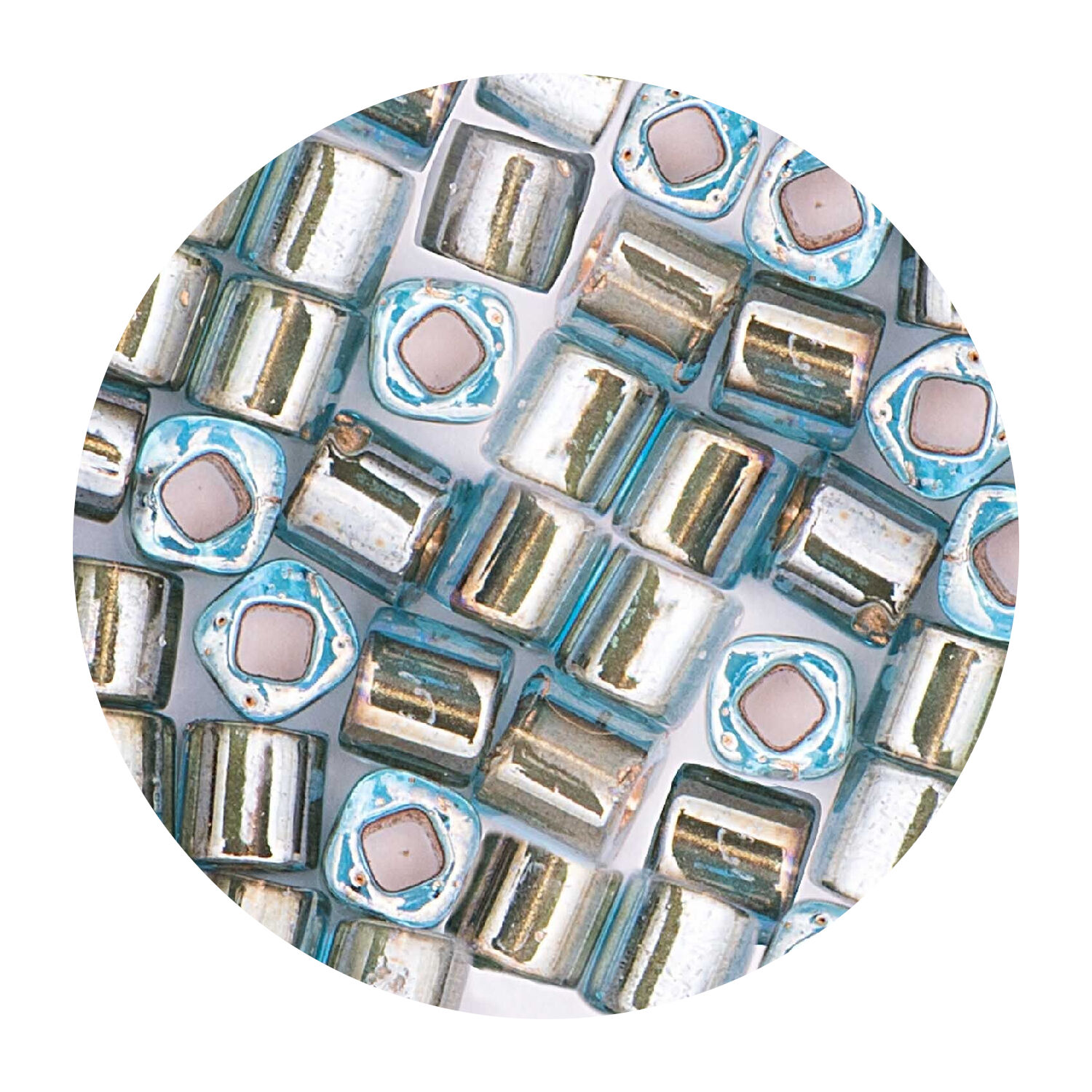 Rocailles-Wrfel-Perlen Itoshii Cube, 3 x 3 mm, 6 g, Trkis mit Goldeinzug