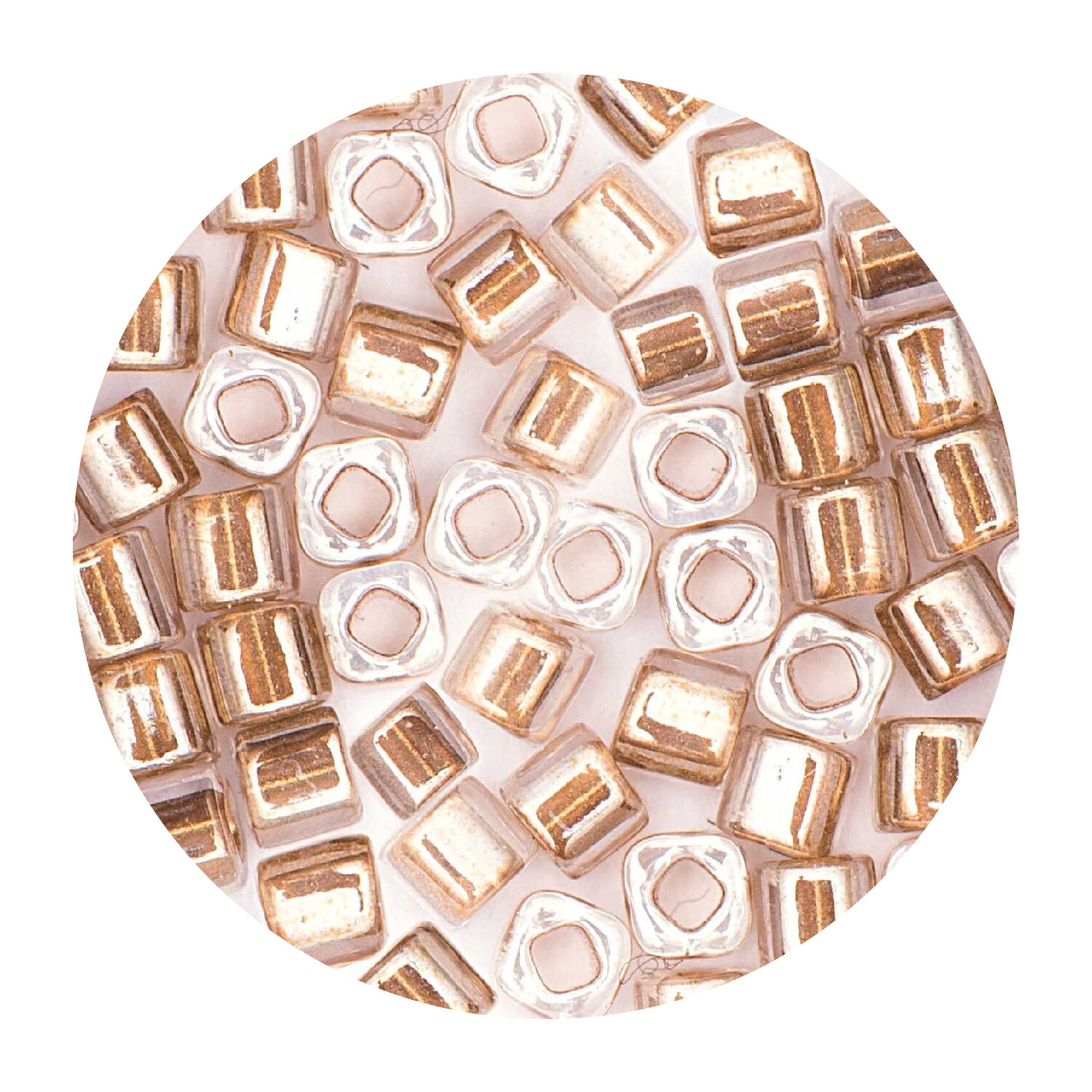 Rocailles-Wrfel-Perlen Itoshii Cube, 3 x 3 mm, 6 g, Transparent mit Goldeinzug