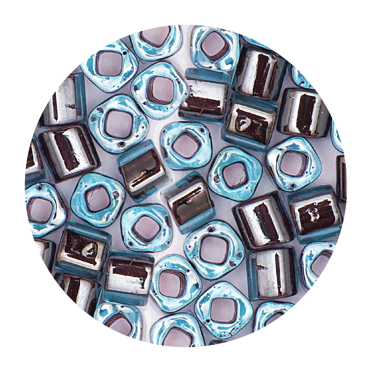 Rocailles-Wrfel-Perlen Itoshii Cube, 3 x 3 mm, 6 g, Blau mit Einzug Lila