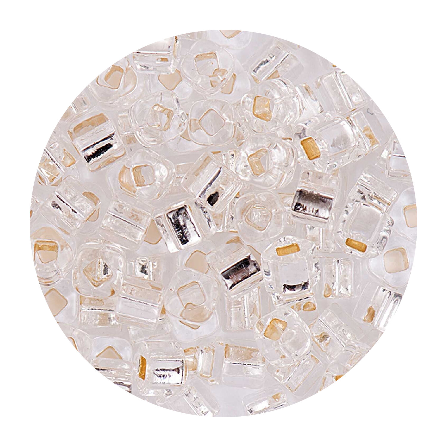 Rocailles-Wrfel-Perlen Itoshii Cube, 3 x 3 mm, 6 g, Transparent mit Silbereinzug