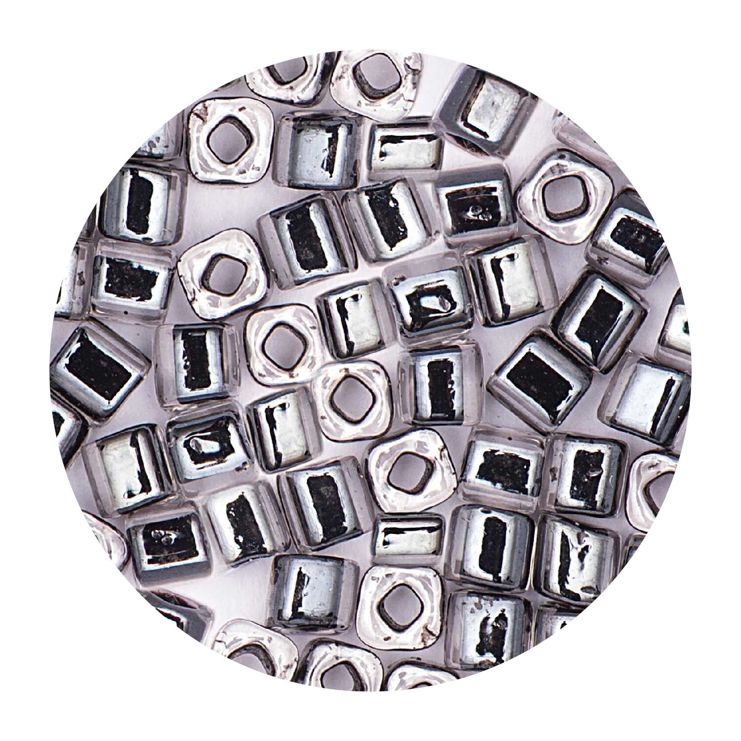 Rocailles-Wrfel-Perlen Itoshii Cube, 3 x 3 mm, 6 g, Transparent mit Einzug Schwarz