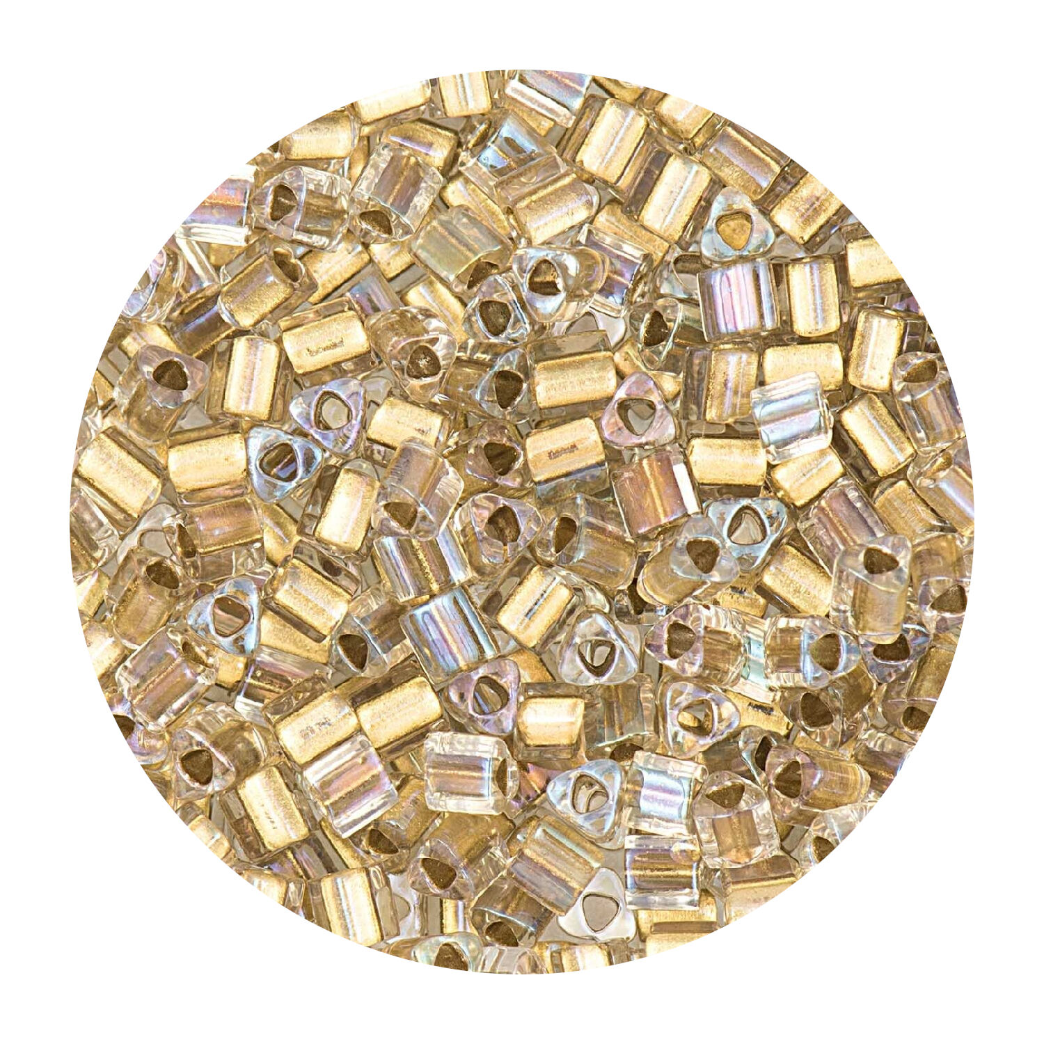 Rocailles-Perlen Itoshii Triangle, 2,2 mm, 10 g, Gold Metallic Transparent