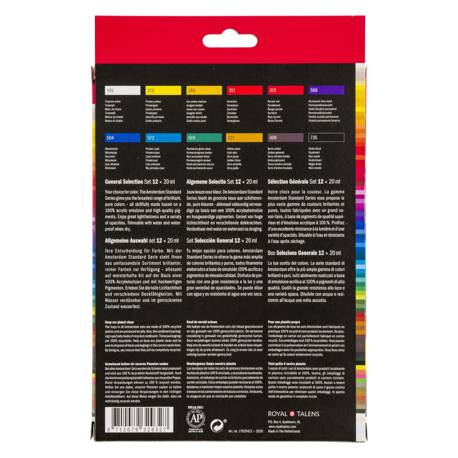 Amsterdam Acrylfarben Einsteigerset / Sparpack, 12 x 20 ml & Pinselset 3-teilig Sythetik Bild 3