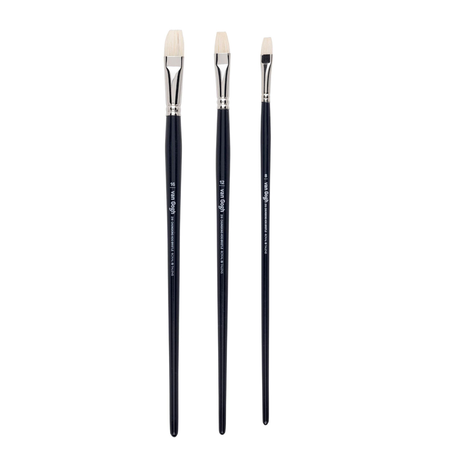 NEU Van Gogh l- & Acrylpinsel, Schweineborste Gussow Flach, langer Stiel, 3er Set, No. 8, 12, 16