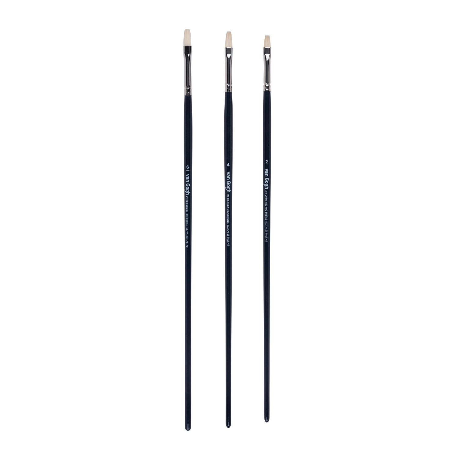 NEU Van Gogh l- & Acrylpinsel, Schweineborste Gussow Flach, langer Stiel, 3er Set, No. 2, 4, 6