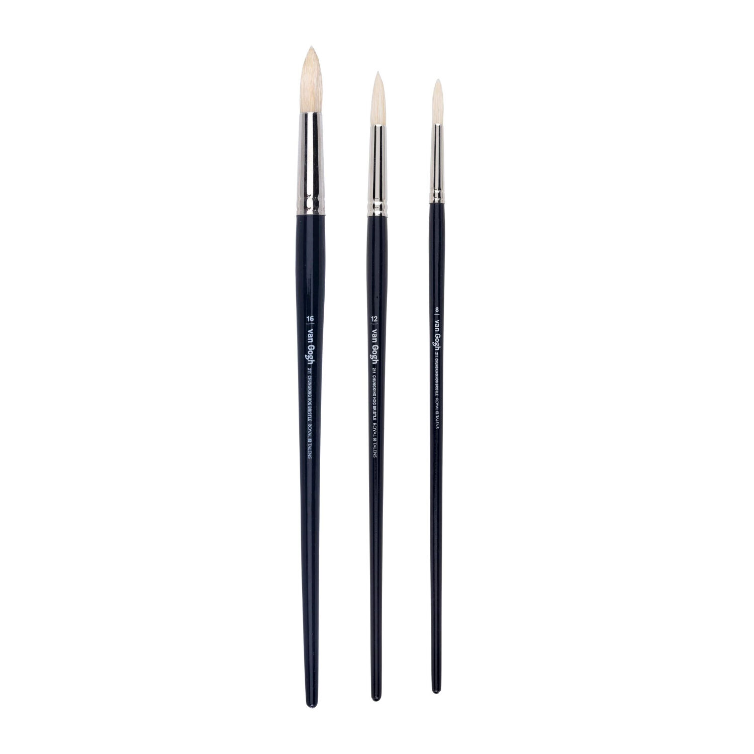 NEU Van Gogh l- & Acrylpinsel, Schweineborste Rund, langer Stiel, 3er Set, No. 8, 12, 16