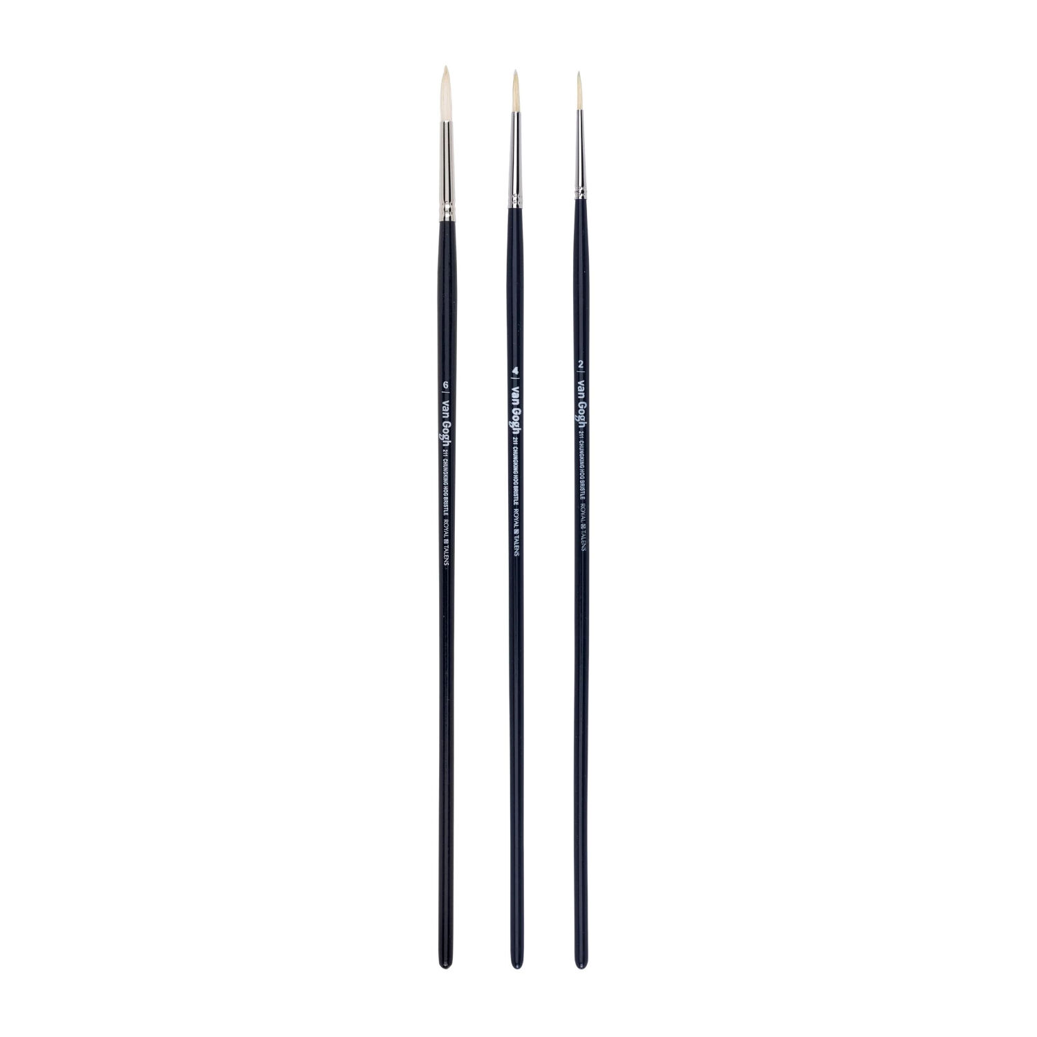 NEU Van Gogh l- & Acrylpinsel, Schweineborste Rund, langer Stiel, 3er Set, No. 2, 4, 6