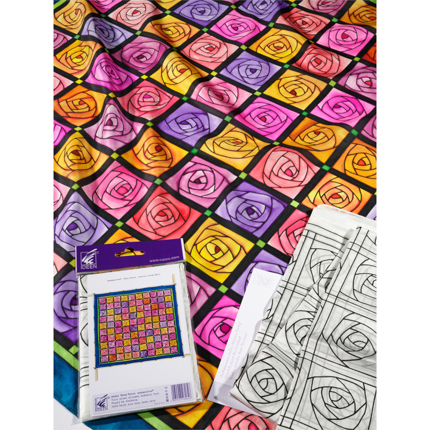 Gutta-Tuch 90x90, Pong� 08, Motiv Rose Patch Bild 2