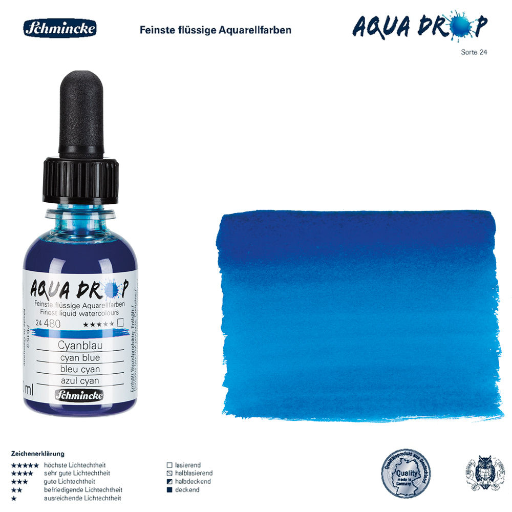 Schmincke AQUA DROP, flssige Aquarellfarbe 30ml, Cyanblau