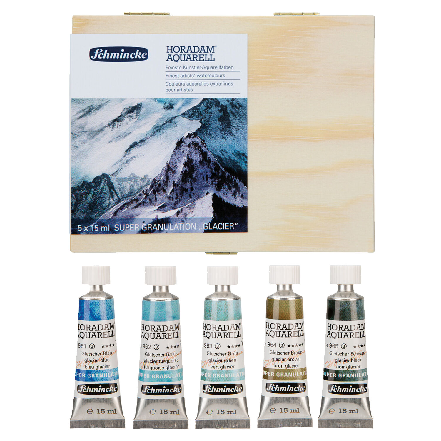 NEU Horadam Aquarell Super Granulation, Holzkasten Gletscher, 5 x 15 ml