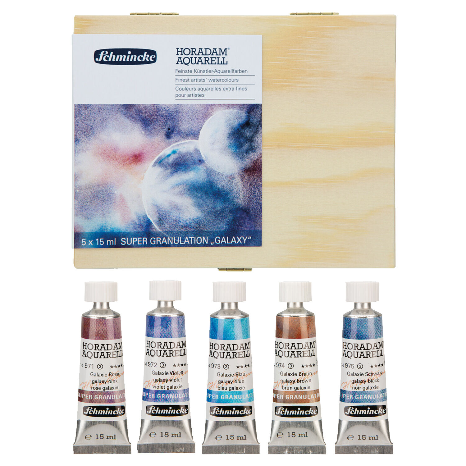 NEU Horadam Aquarell Super Granulation, Holzkasten Galaxie, 5 x 15 ml