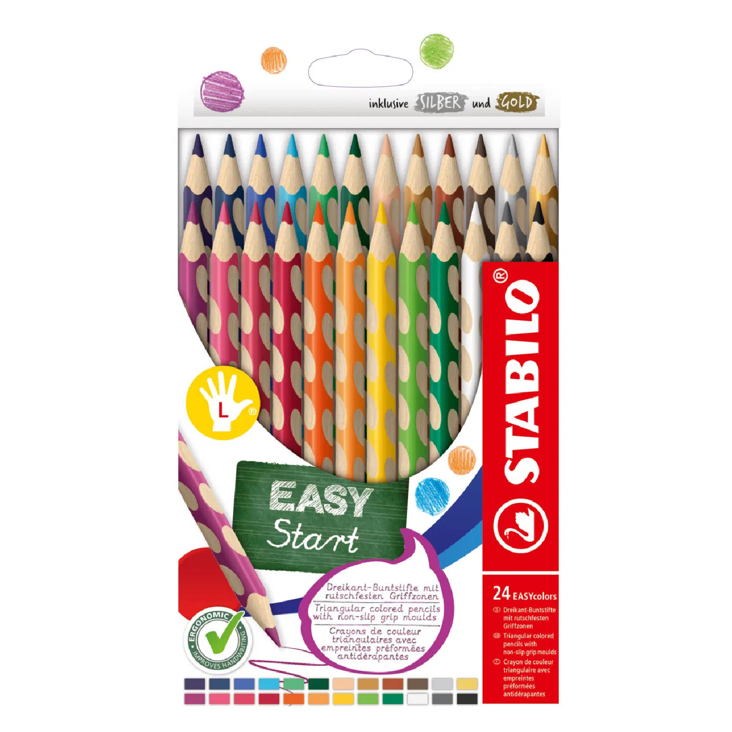 STABILO EASYcolors, Ergonomischer Buntstift fr Linkshnder, 24er Etui