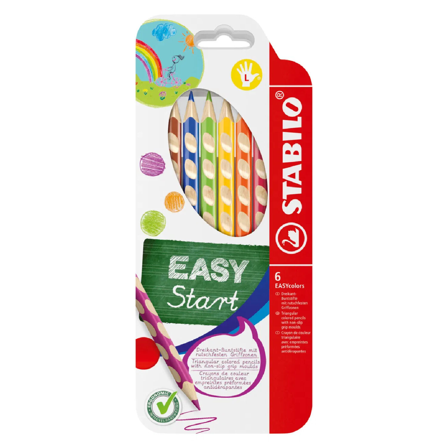 STABILO EASYcolors, Ergonomischer Buntstift fr Linkshnder, 6er Etui