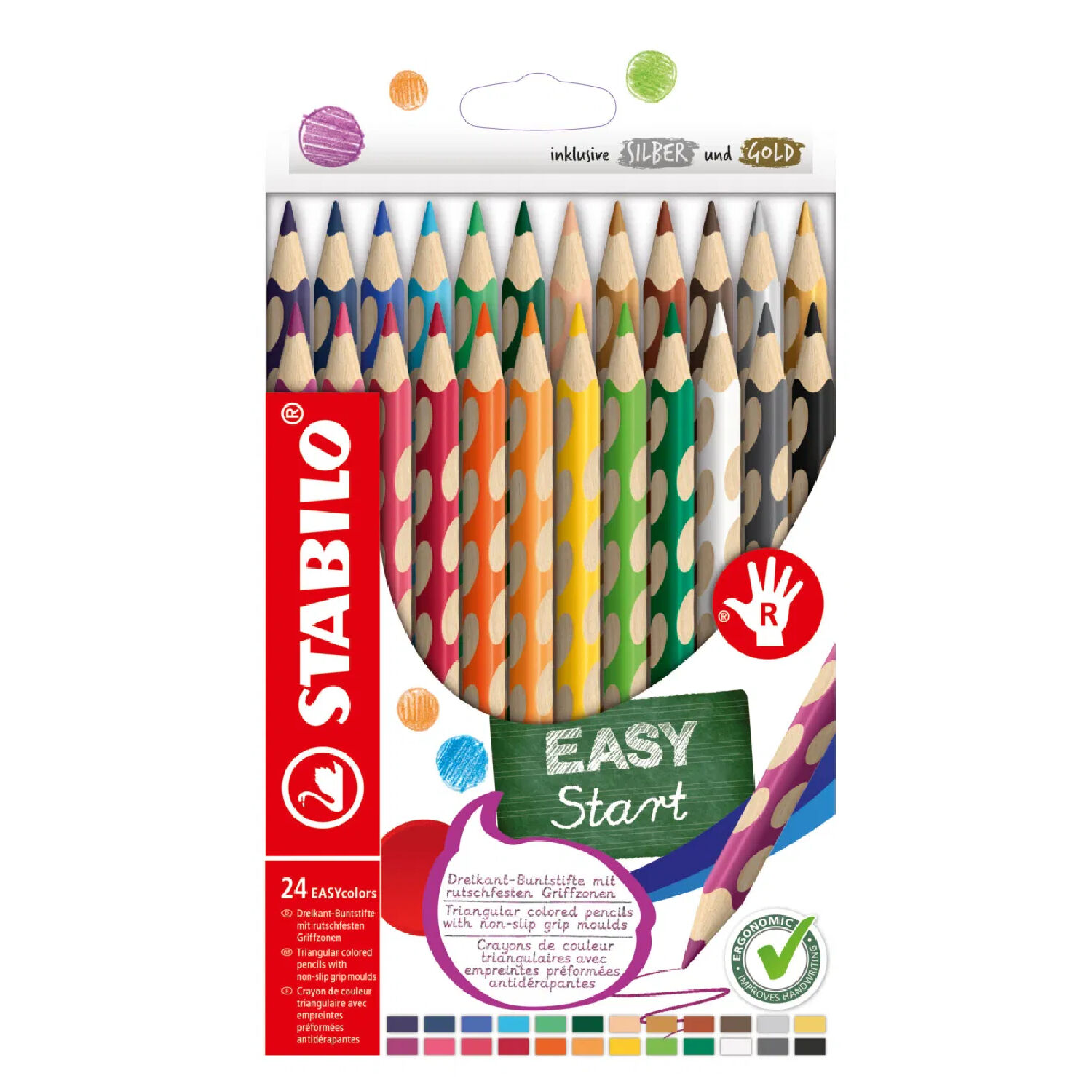STABILO EASYcolors, Ergonomischer Buntstift fr Rechtshnder, 24er Etui