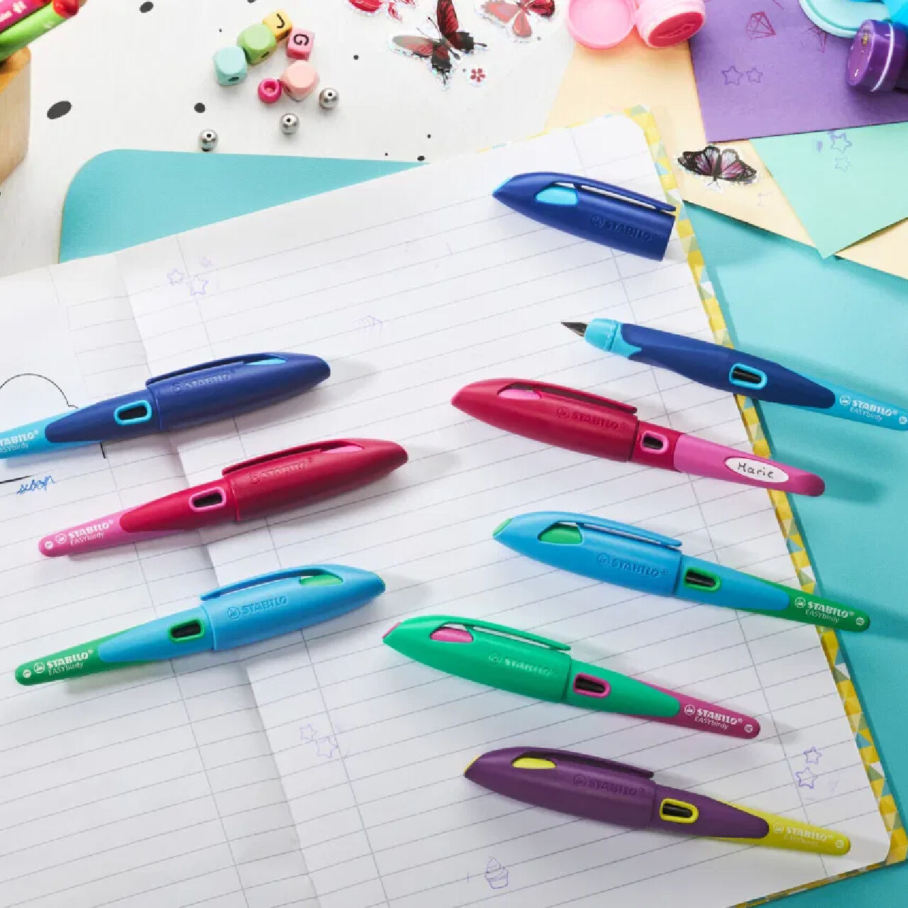 STABILO EASYbirdy, Ergonomischer Schulfller fr Rechtshnder, Trkis/Neonpink Bild 4