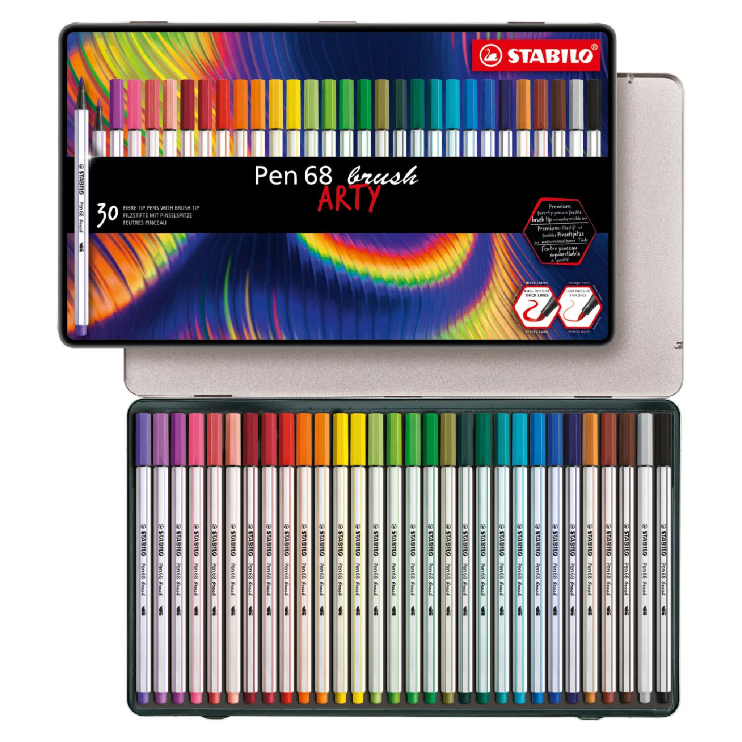 STABILO Brush Pen 68, Premium-Filzstift mit Pinselspitze, 30er Metalletui ARTY Bild 2