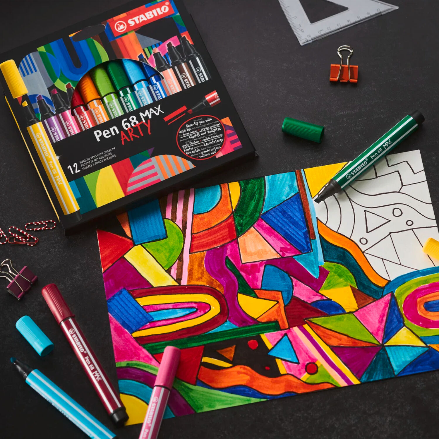 STABILO Pen 68 MAX, Premium-Filzstift mit Keilspitze, 12er Etui ARTY Bild 4