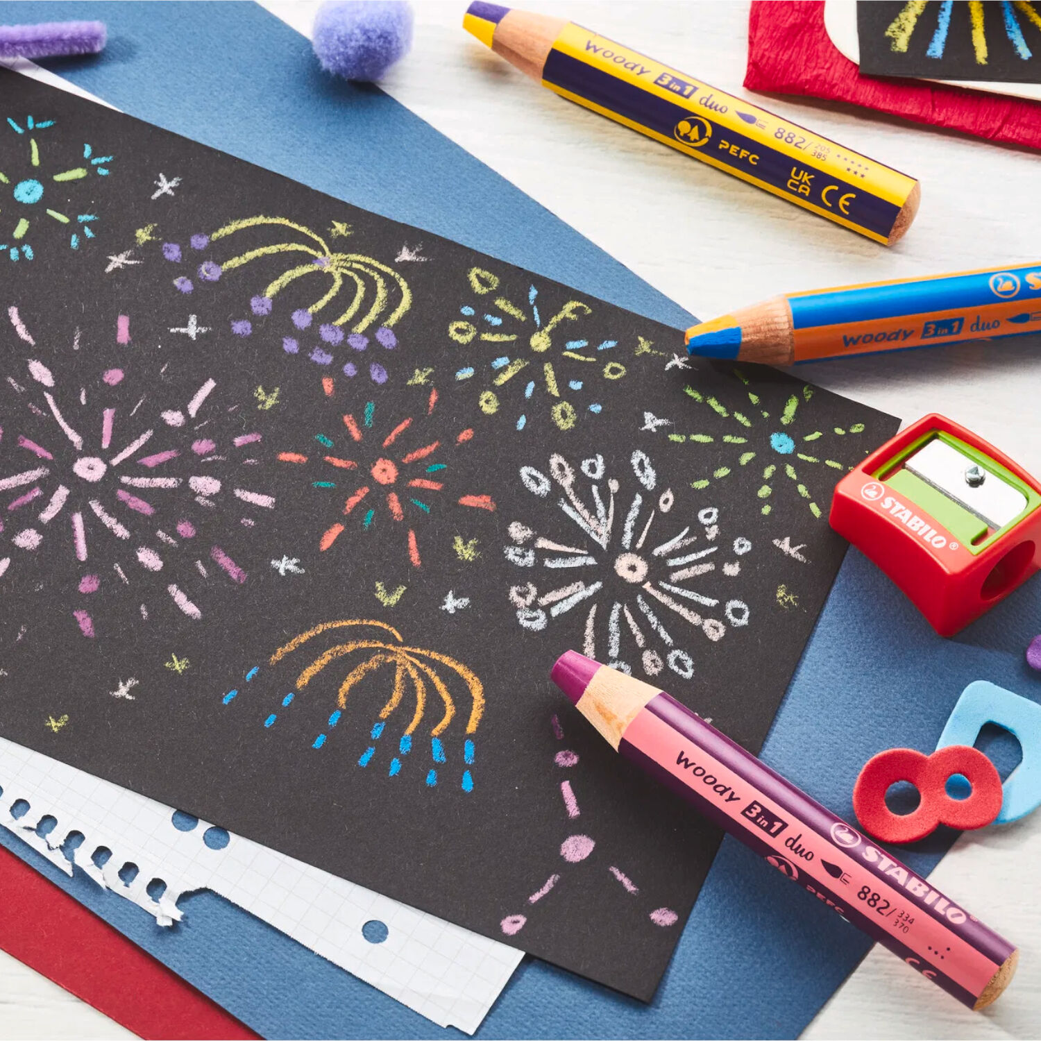STABILO woody 3 in 1 Duo: Buntstift / Wasserfarbe / Wachsmalstift, 5er Etui mit Spitzer Bild 3