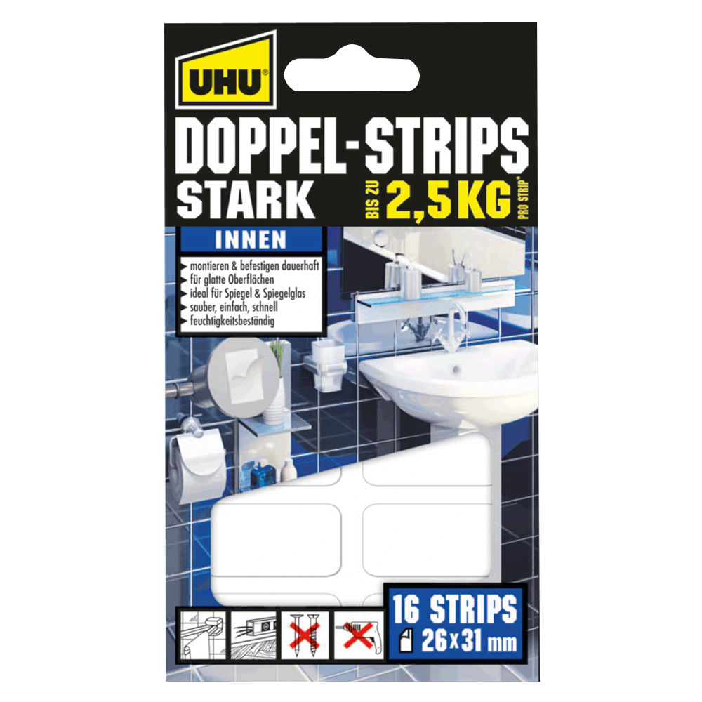 UHU Doppel- Strips Stark, 16 Stck