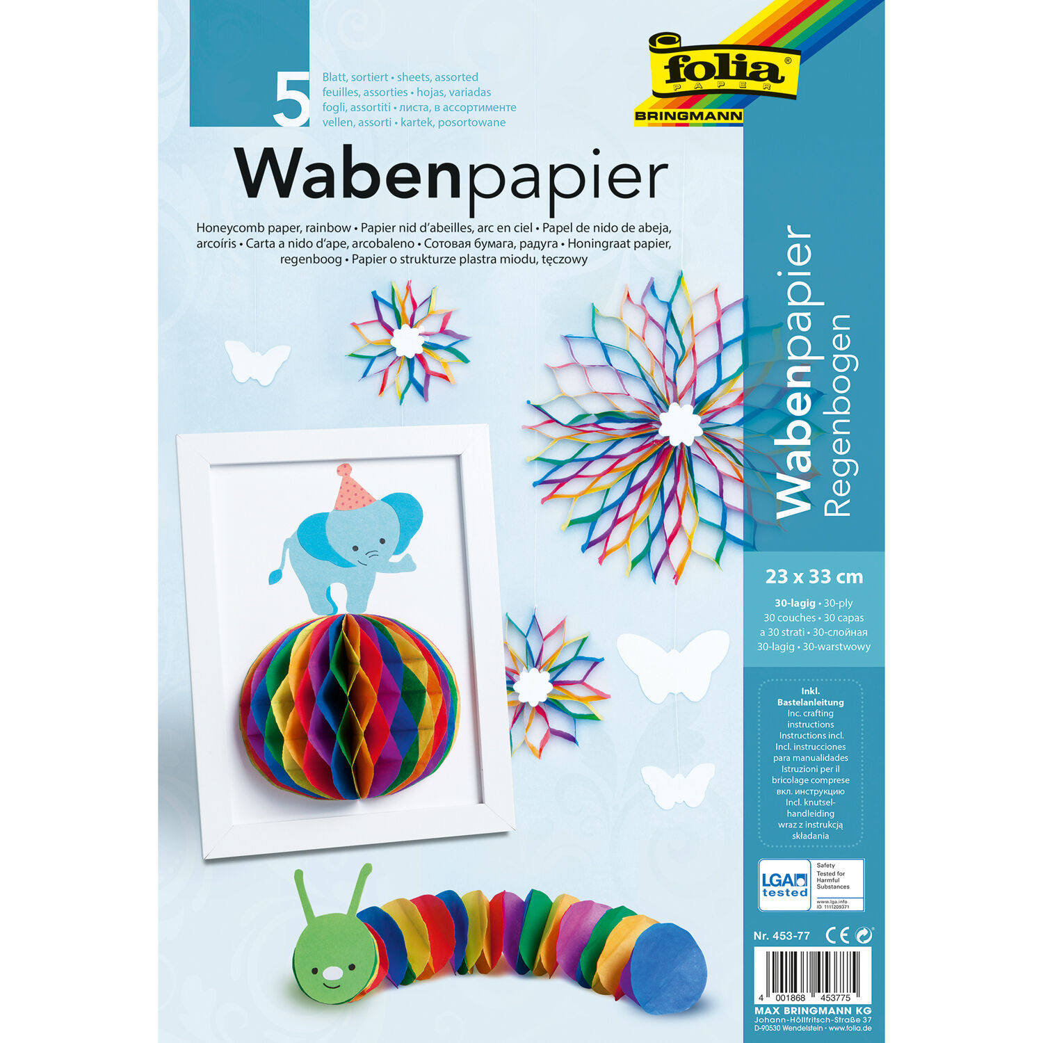 NEU Wabenpapier HoneyComb Regenbogen, 23 x 33 cm, 1 Bogen