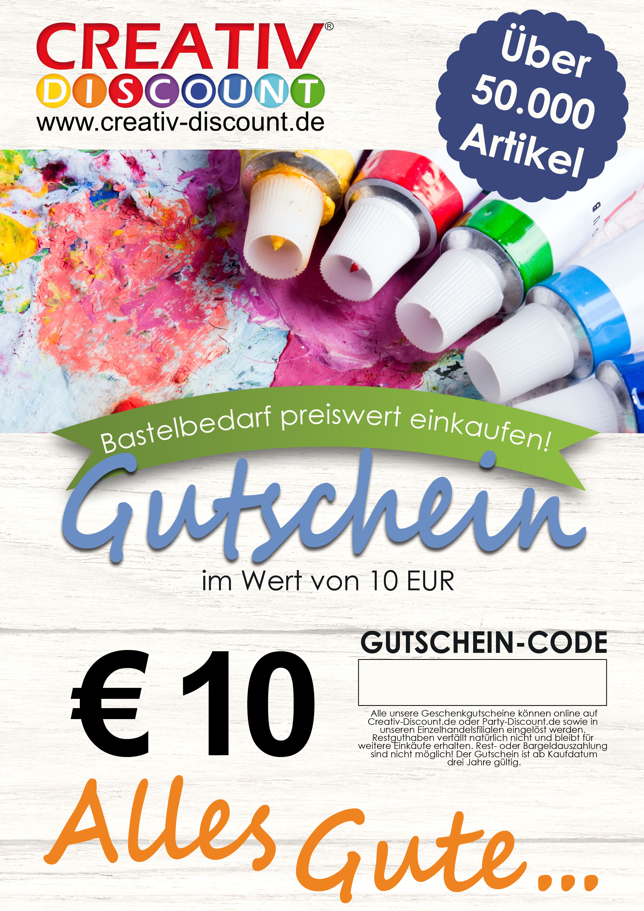 Geschenkgutschein nur ONLINE - Alles Gute - Wert 10,00 