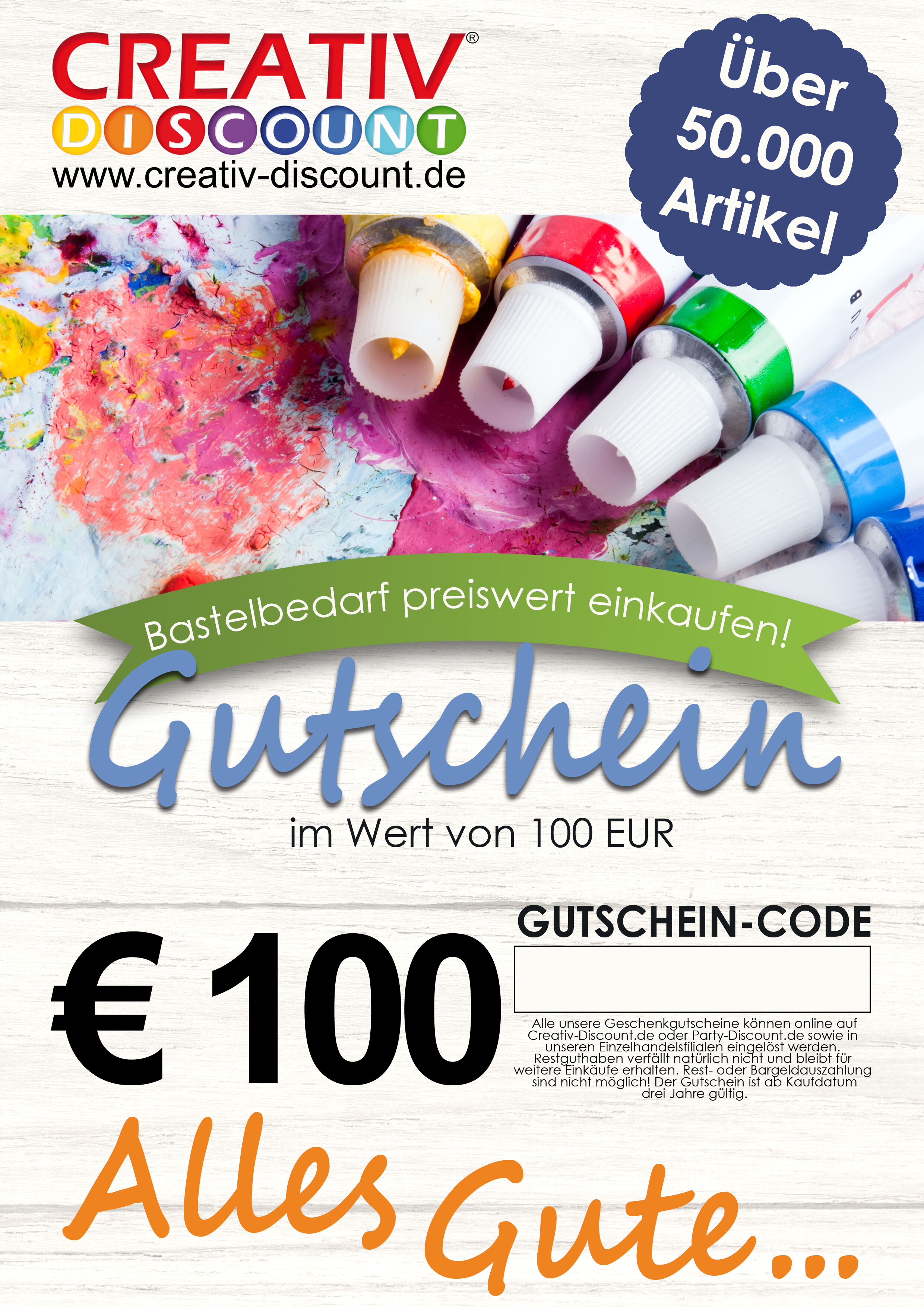 Geschenkgutschein nur ONLINE - Alles Gute - Wert 100,00 