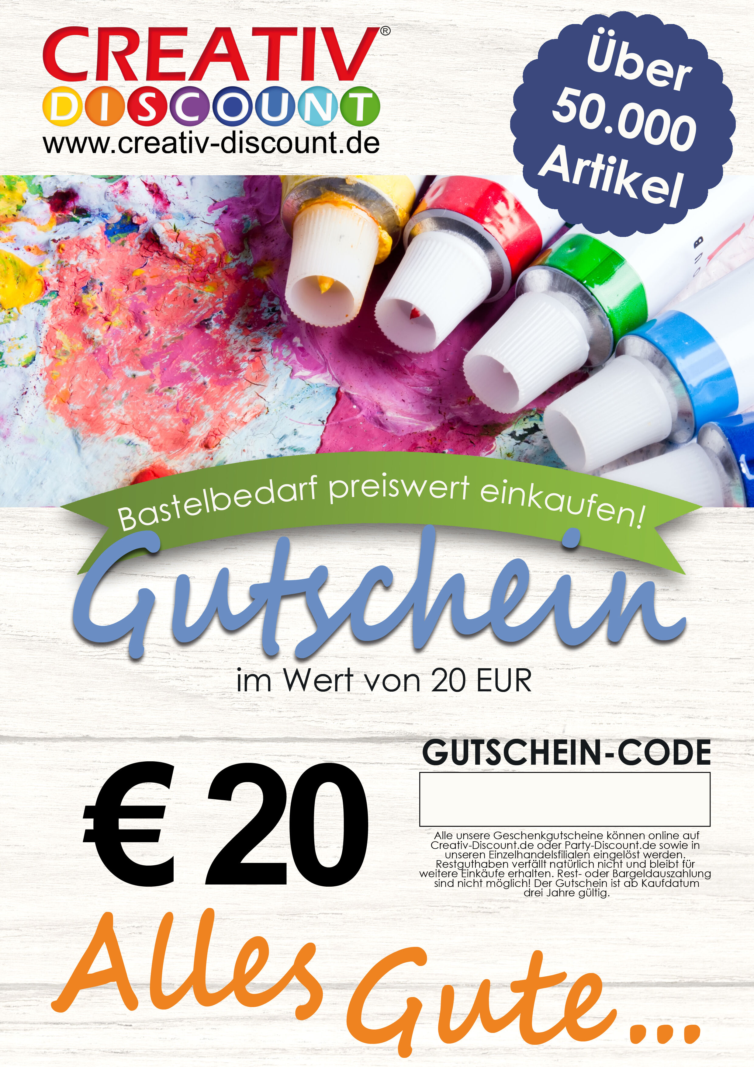 Geschenkgutschein nur ONLINE - Alles Gute - Wert 20,00 