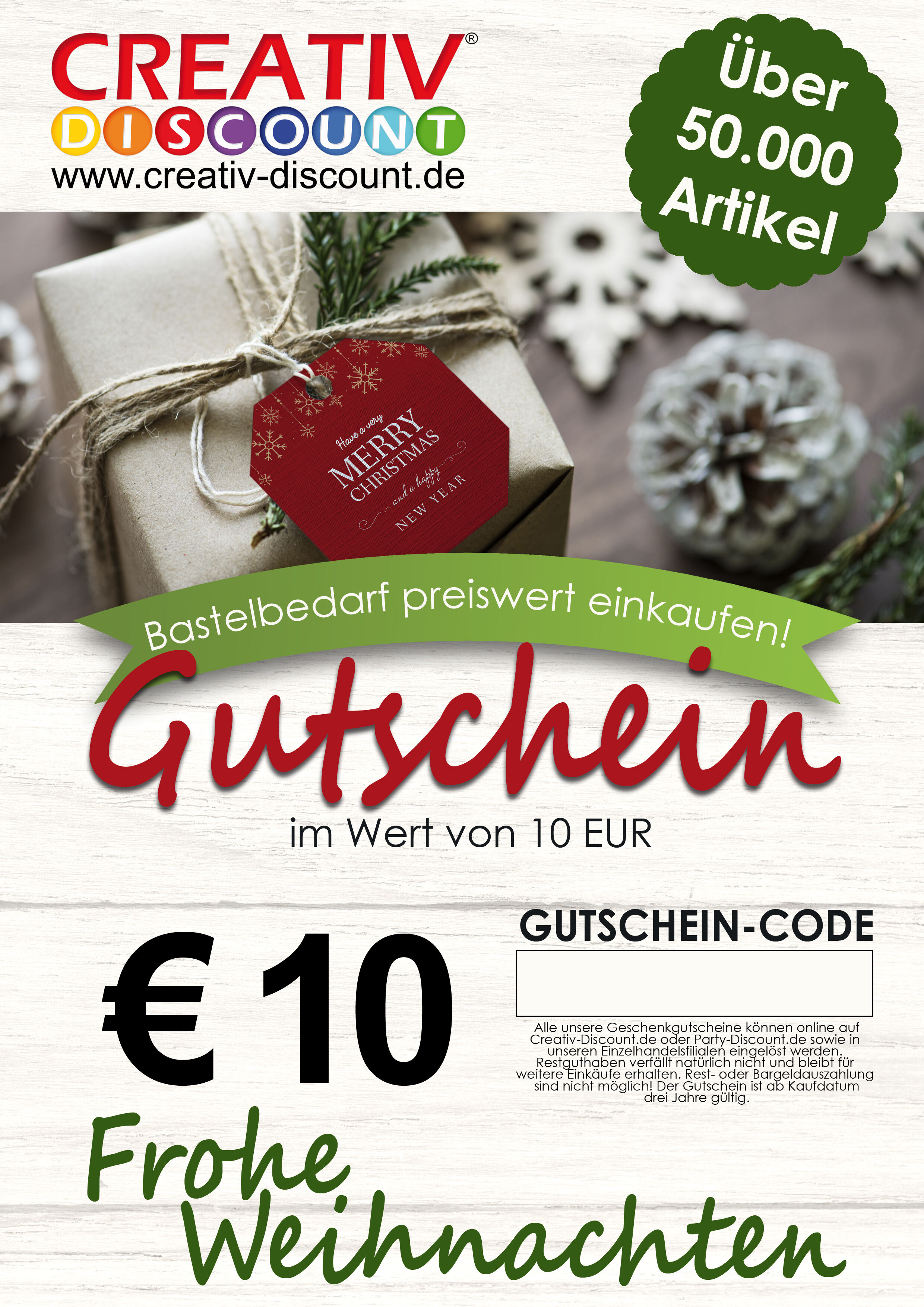 Geschenkgutschein nur ONLINE - Frohe Weihnachten - Wert 10,00 
