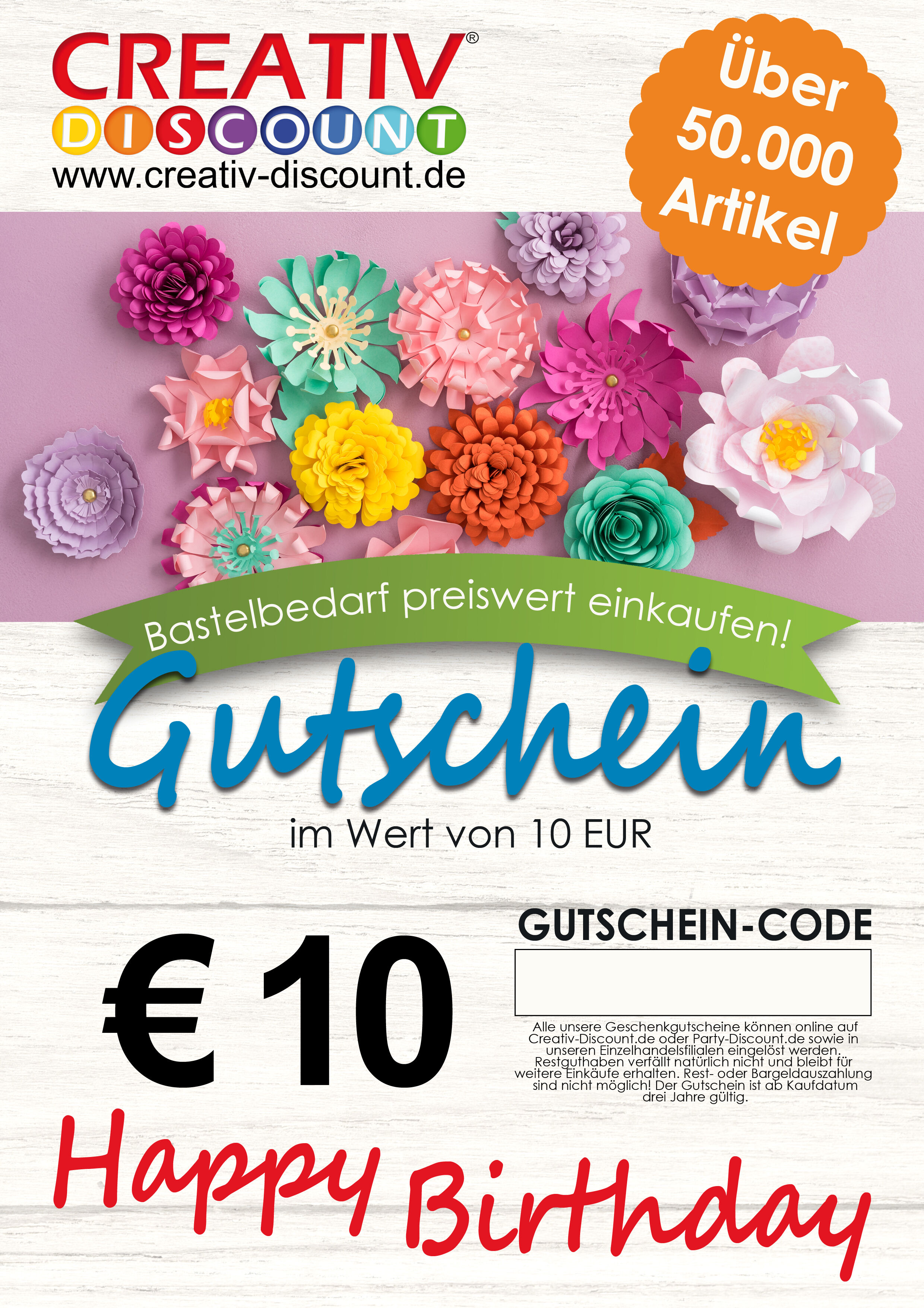 Geschenkgutschein nur ONLINE - Happy Birthday - Wert 10,00 €